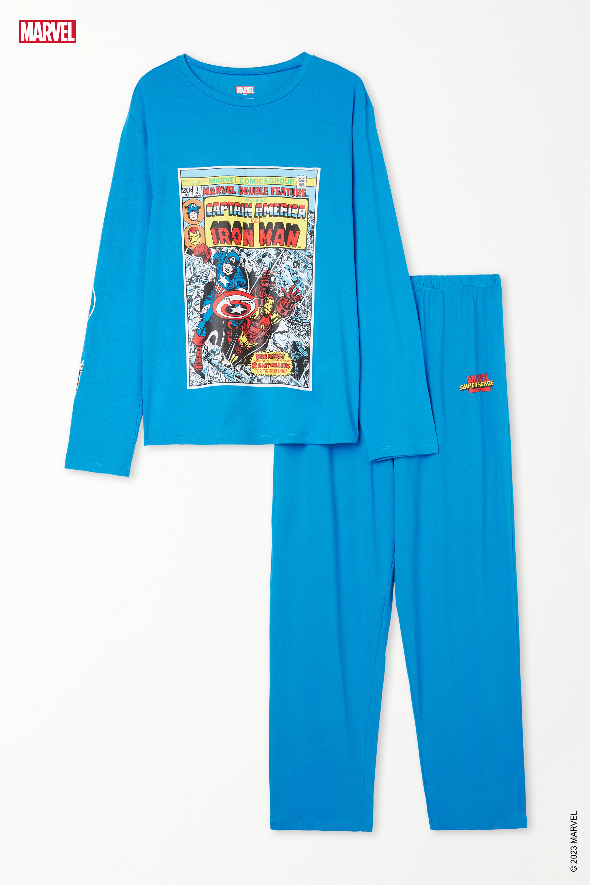 A Teljes Felületén Nyomott Marvel Mintás Hosszú Férfi Pamut Pizsama