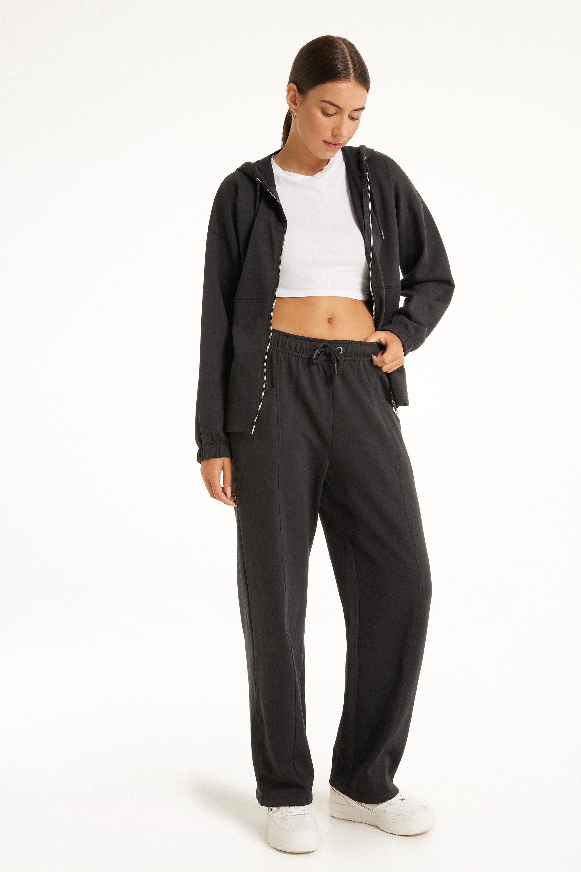 Straight Fleece Trousers with Stitching