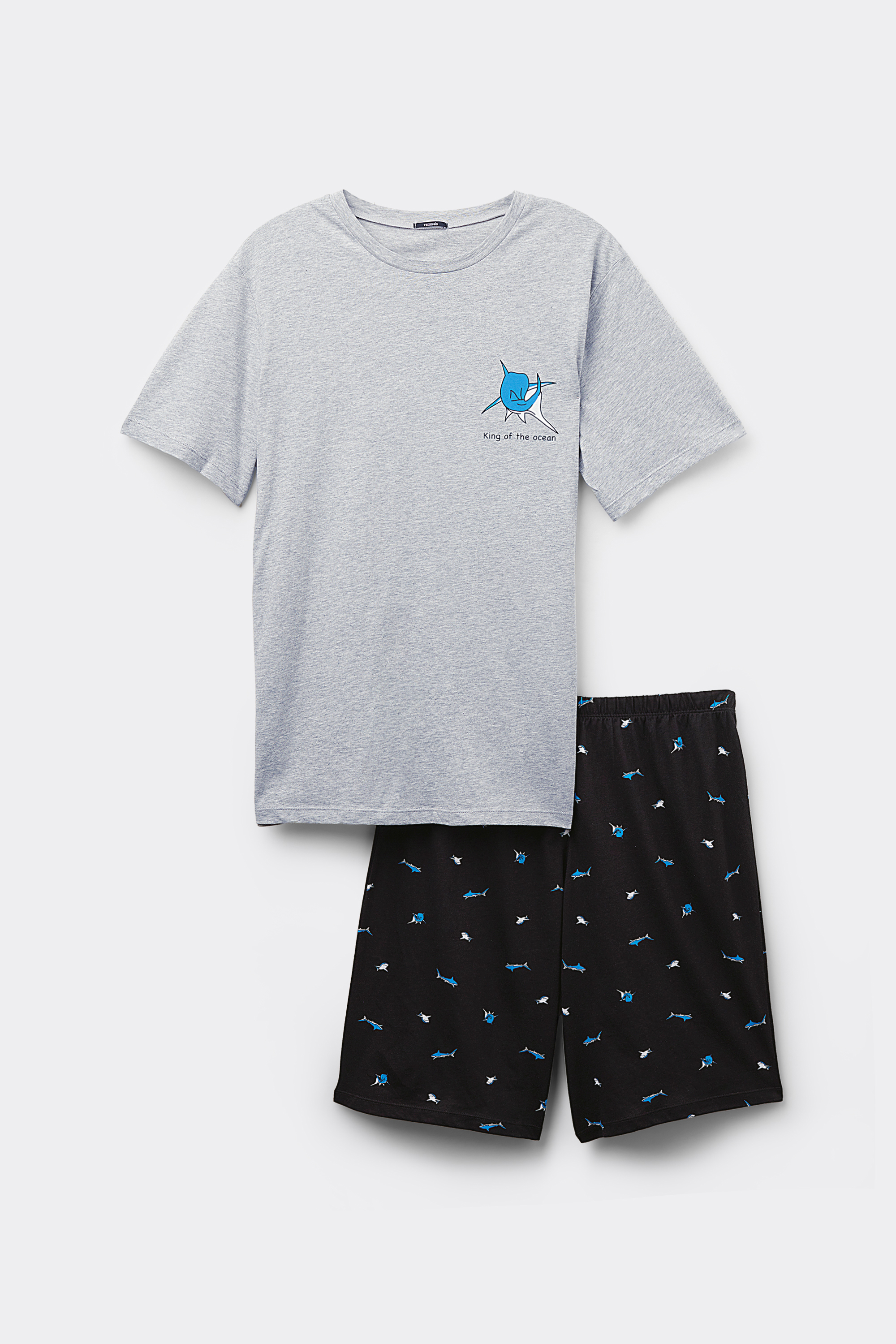 Short Cotton Pyjamas with Shark Print