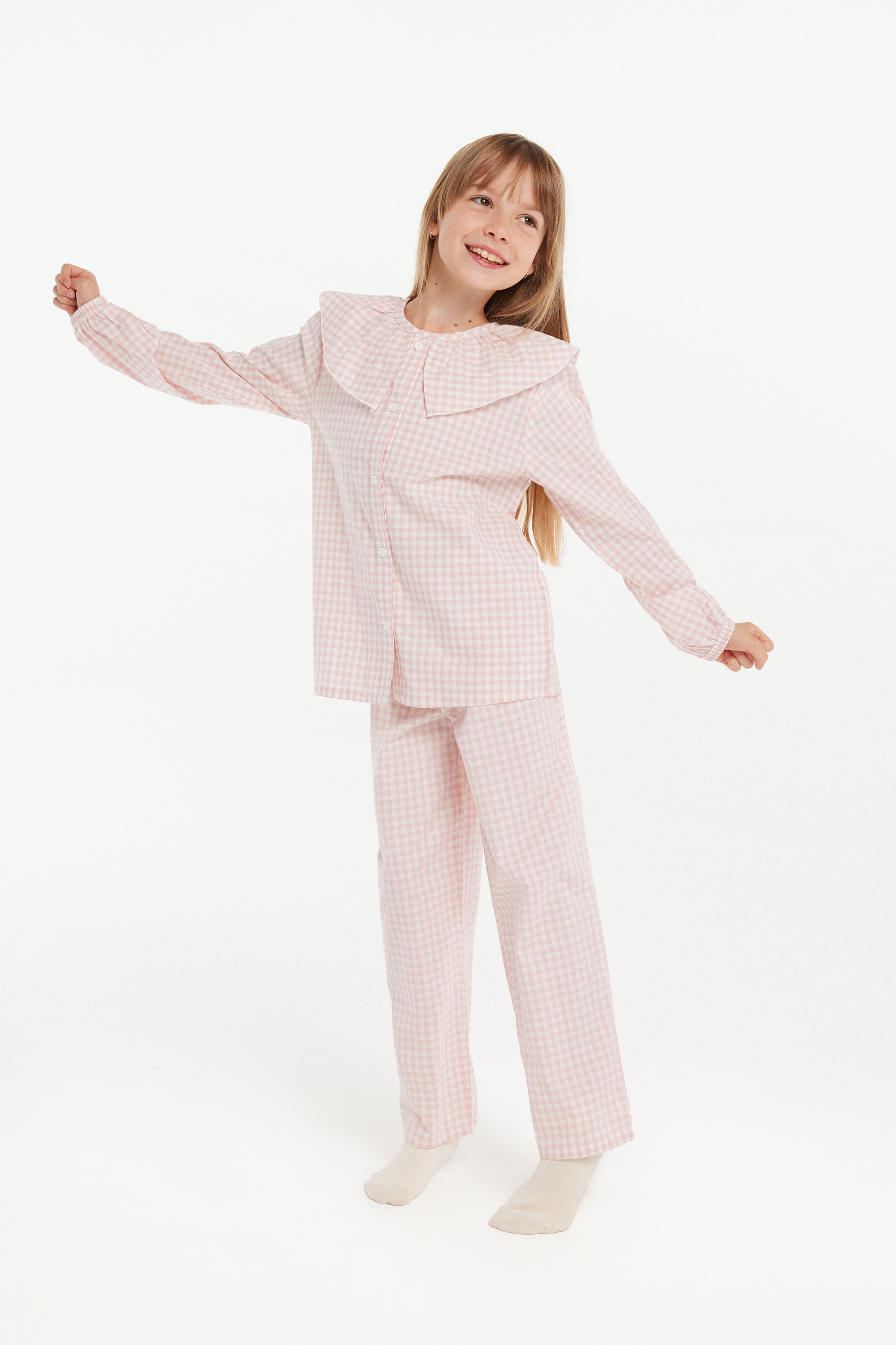 Pijama Lungă Deschisă din Pânză cu Imprimeu