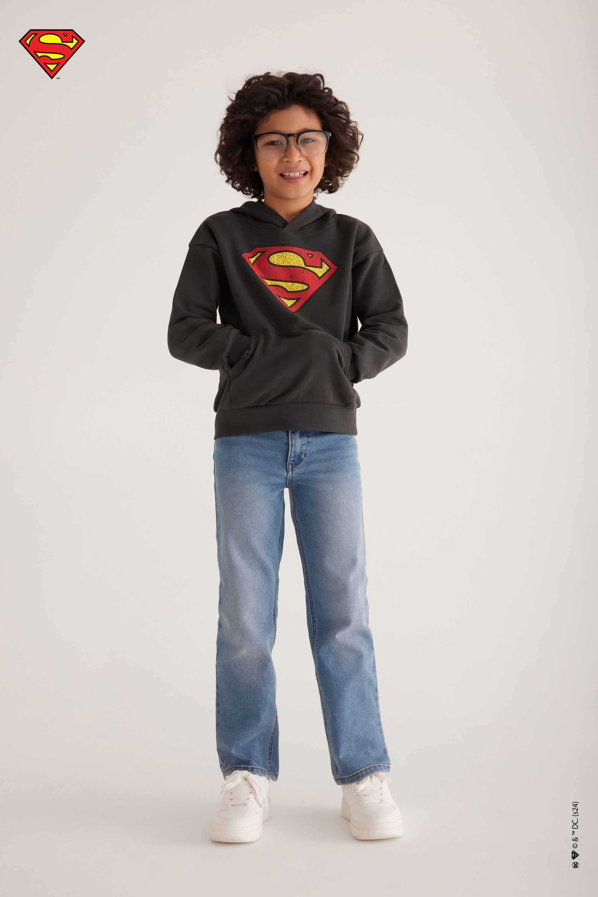 Sweatshirt Felpa Manga Comprida com Capuz Estampado Superman Menino
