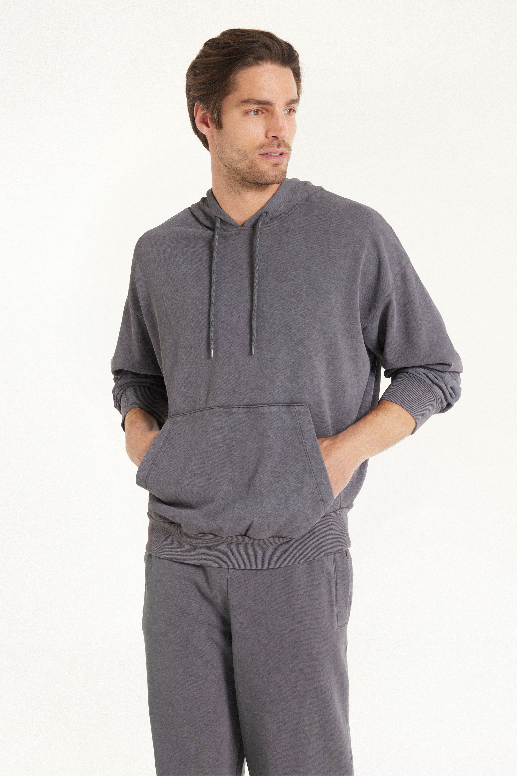 Long-Sleeved Delavé Hooded Sweatshirt