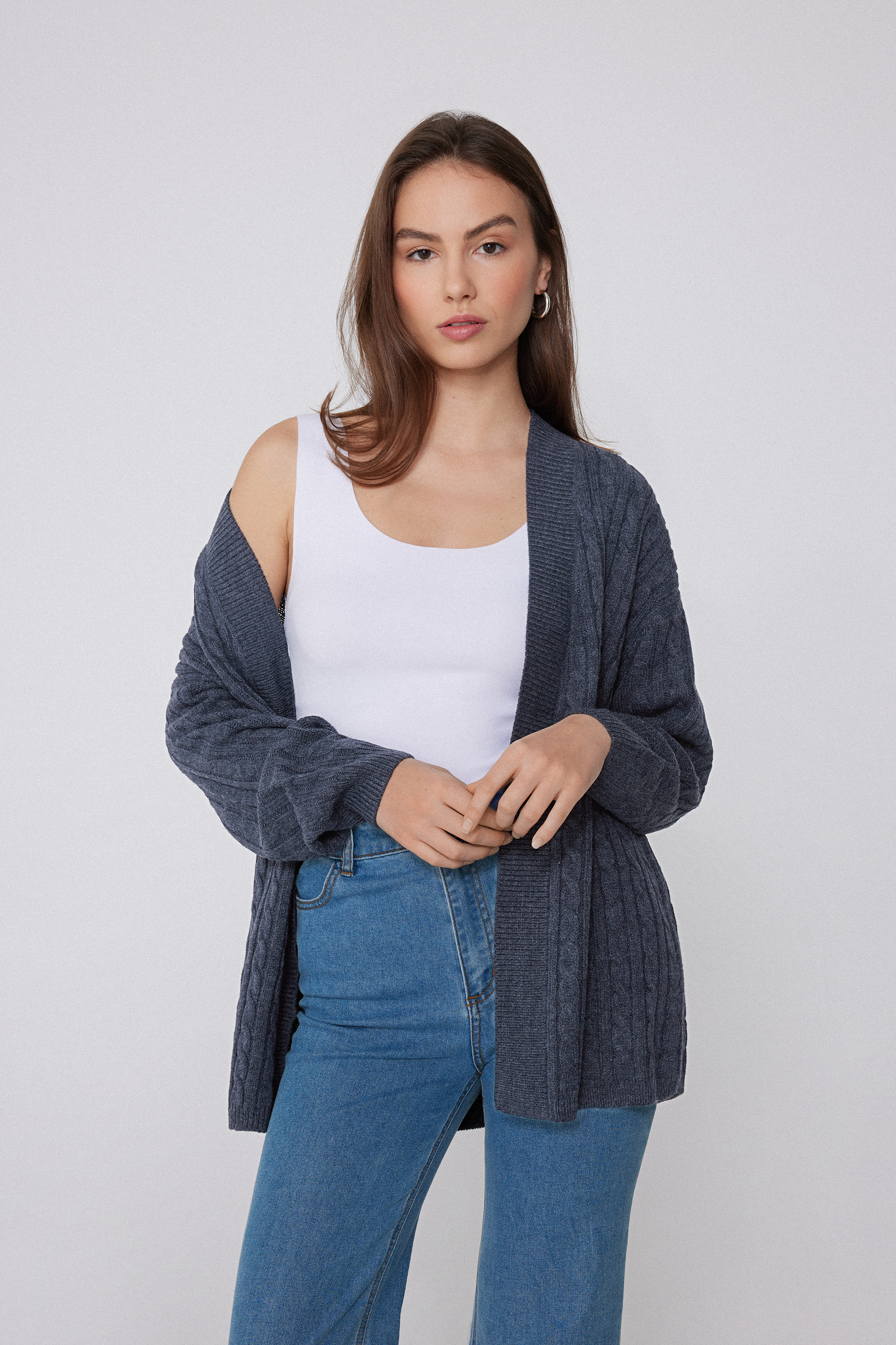 Cardigan Lungo Aperto Trecce