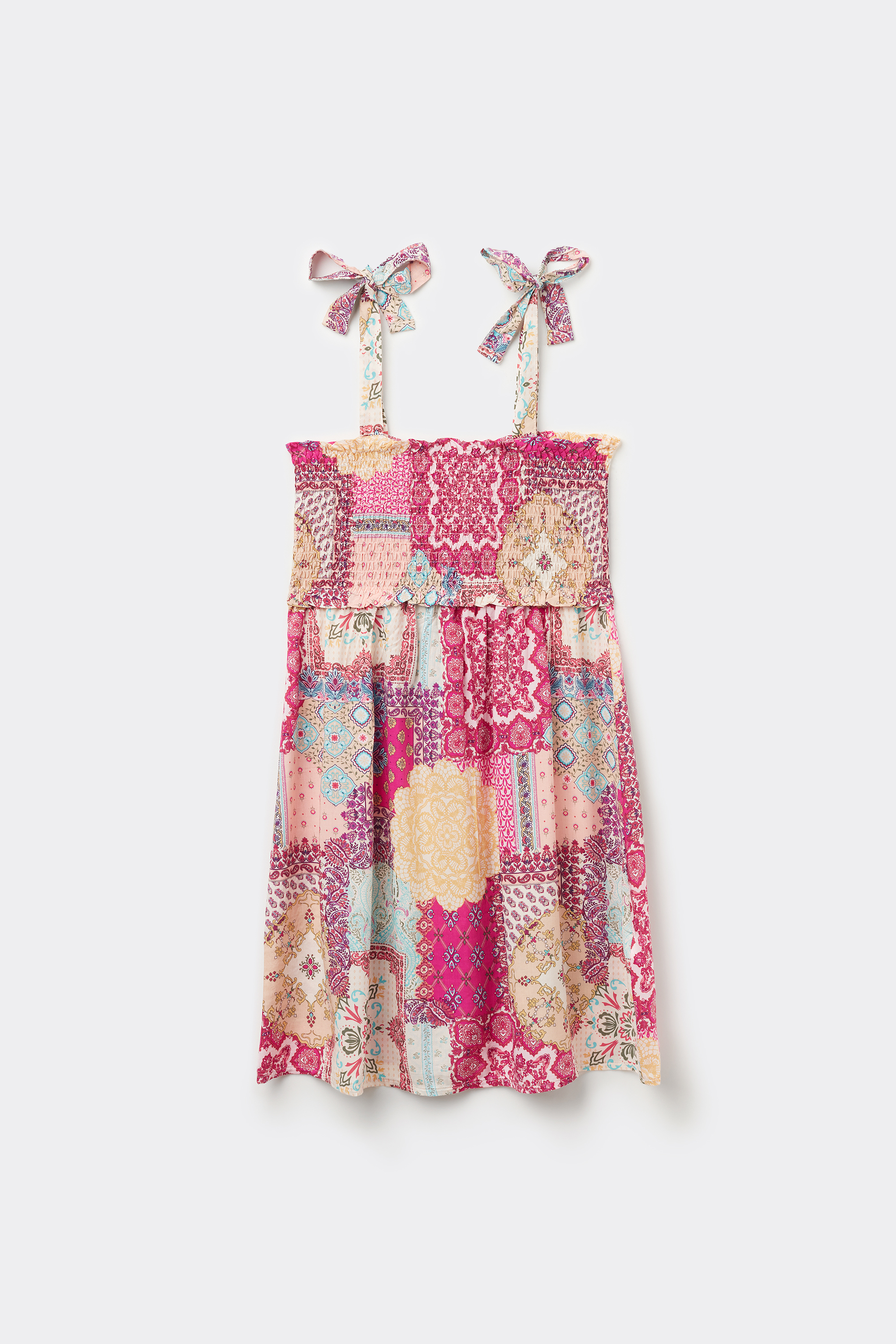 Smocked Viscose Fabric Mini Dress