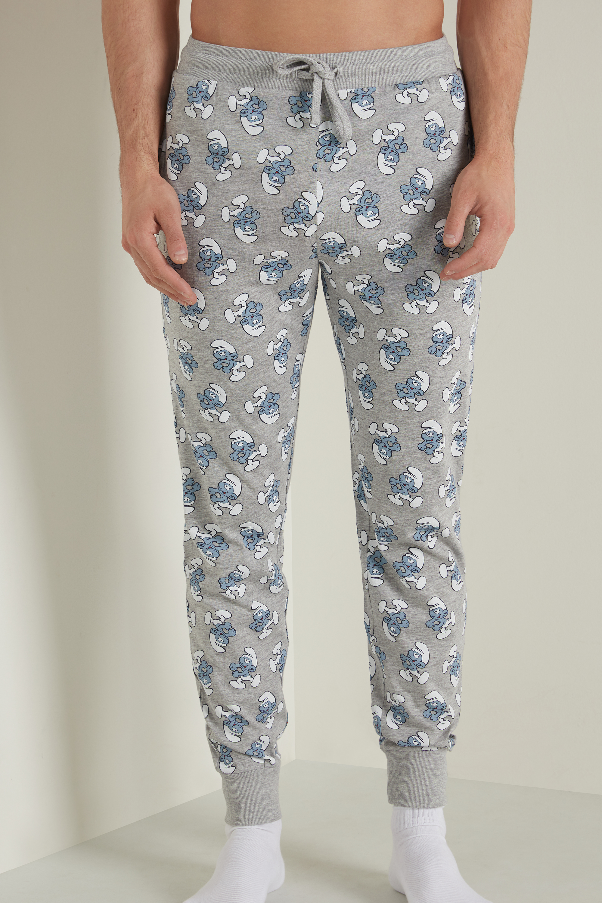 Long Cotton Smurf Print Trousers - Long 