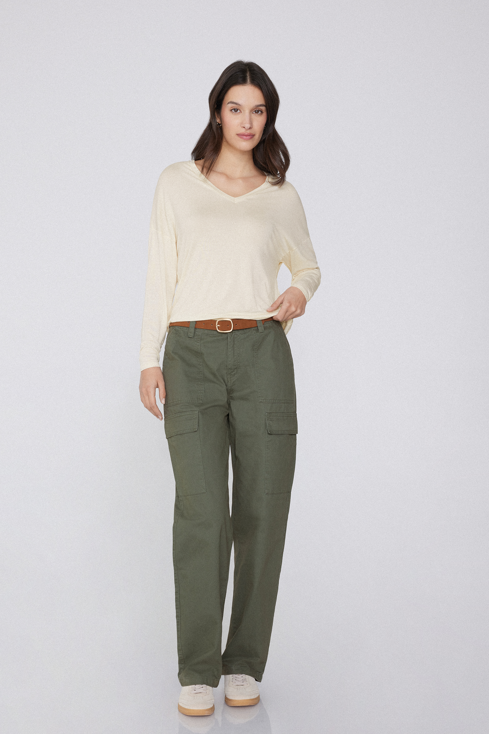 Long-Sleeved Oversized Viscose V-Neck Sweater