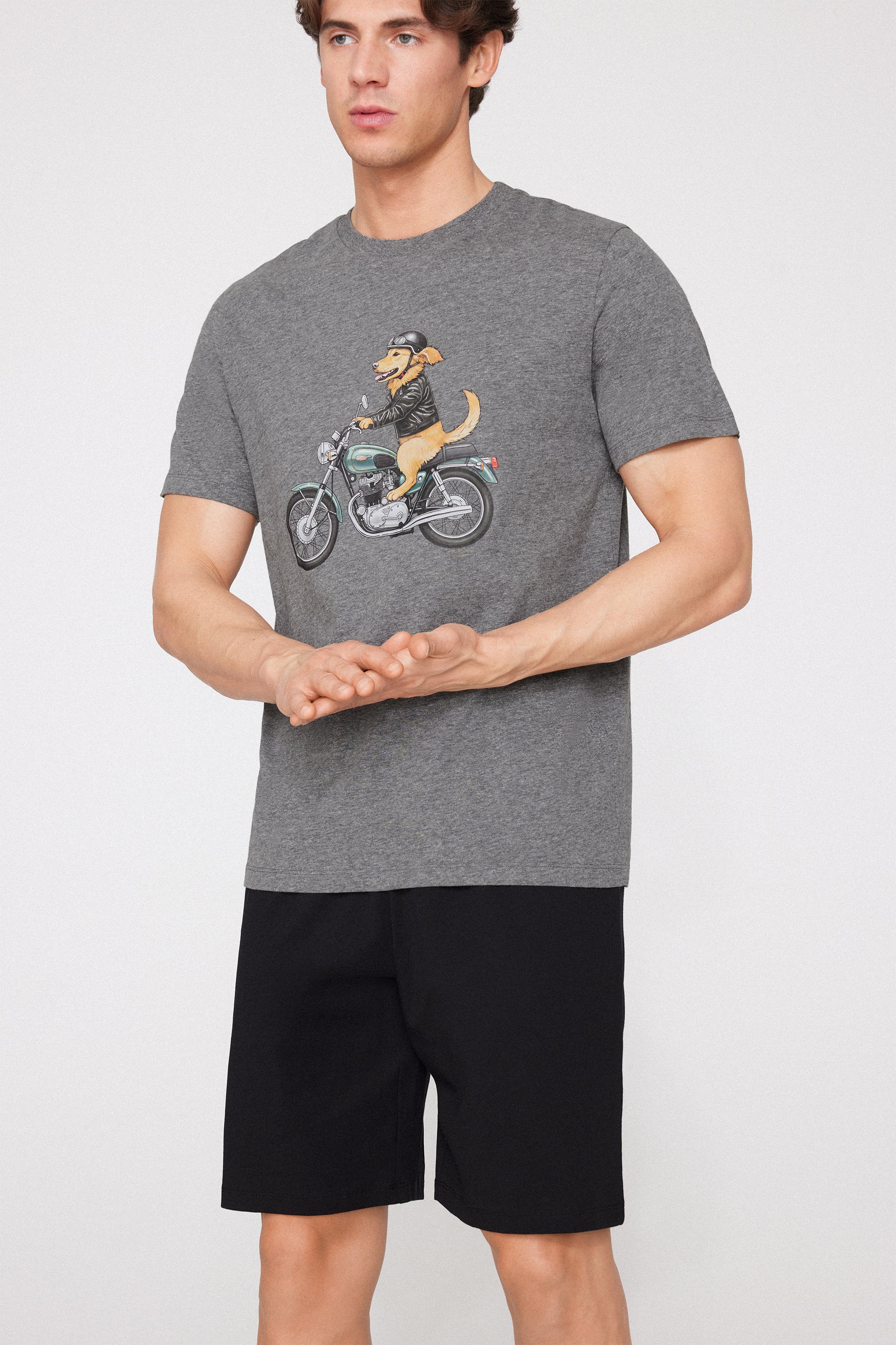 Pigiama Corto Cotone Stampa Moto Cane