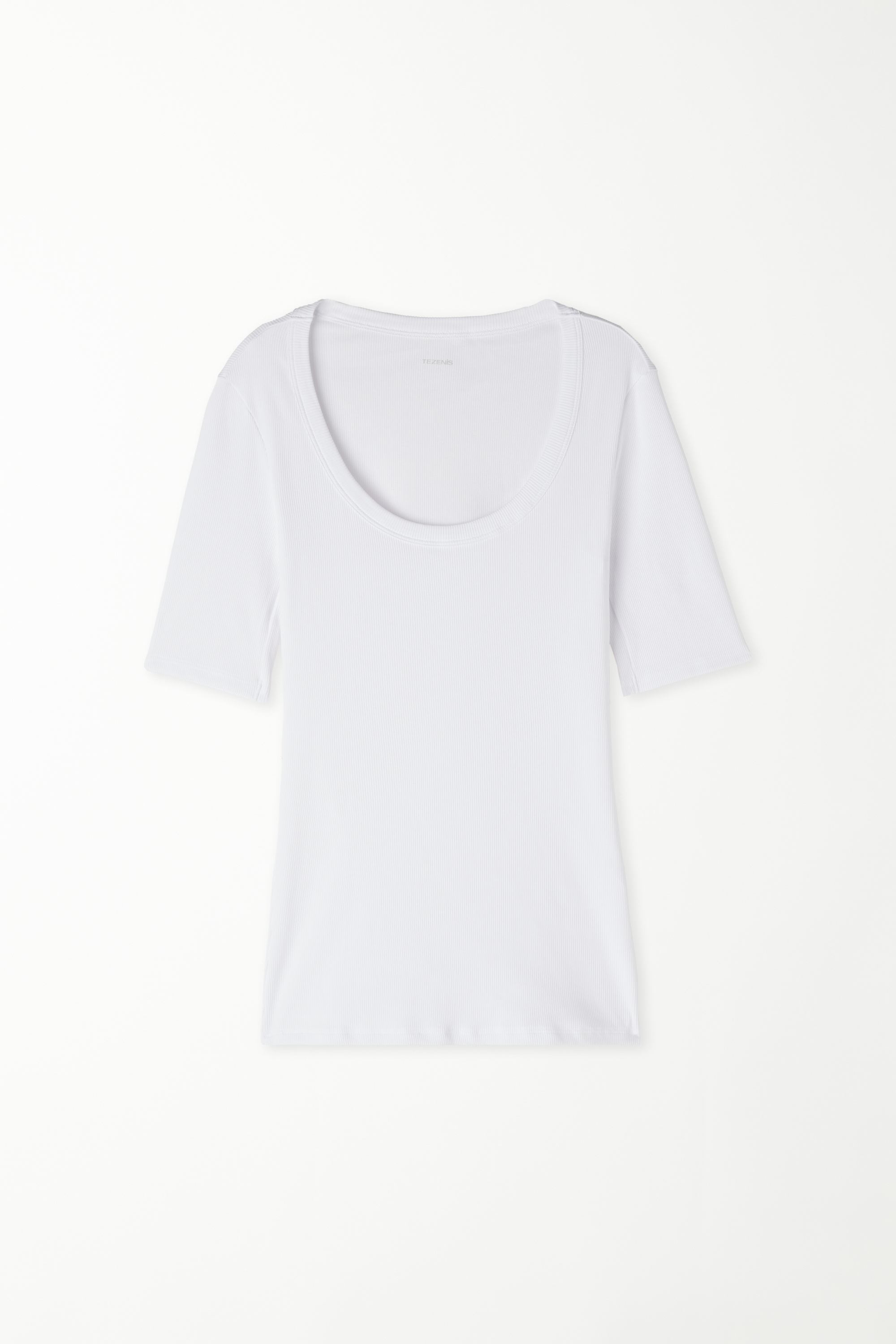 Ribbed Cotton Scoop Neck T-Shirt