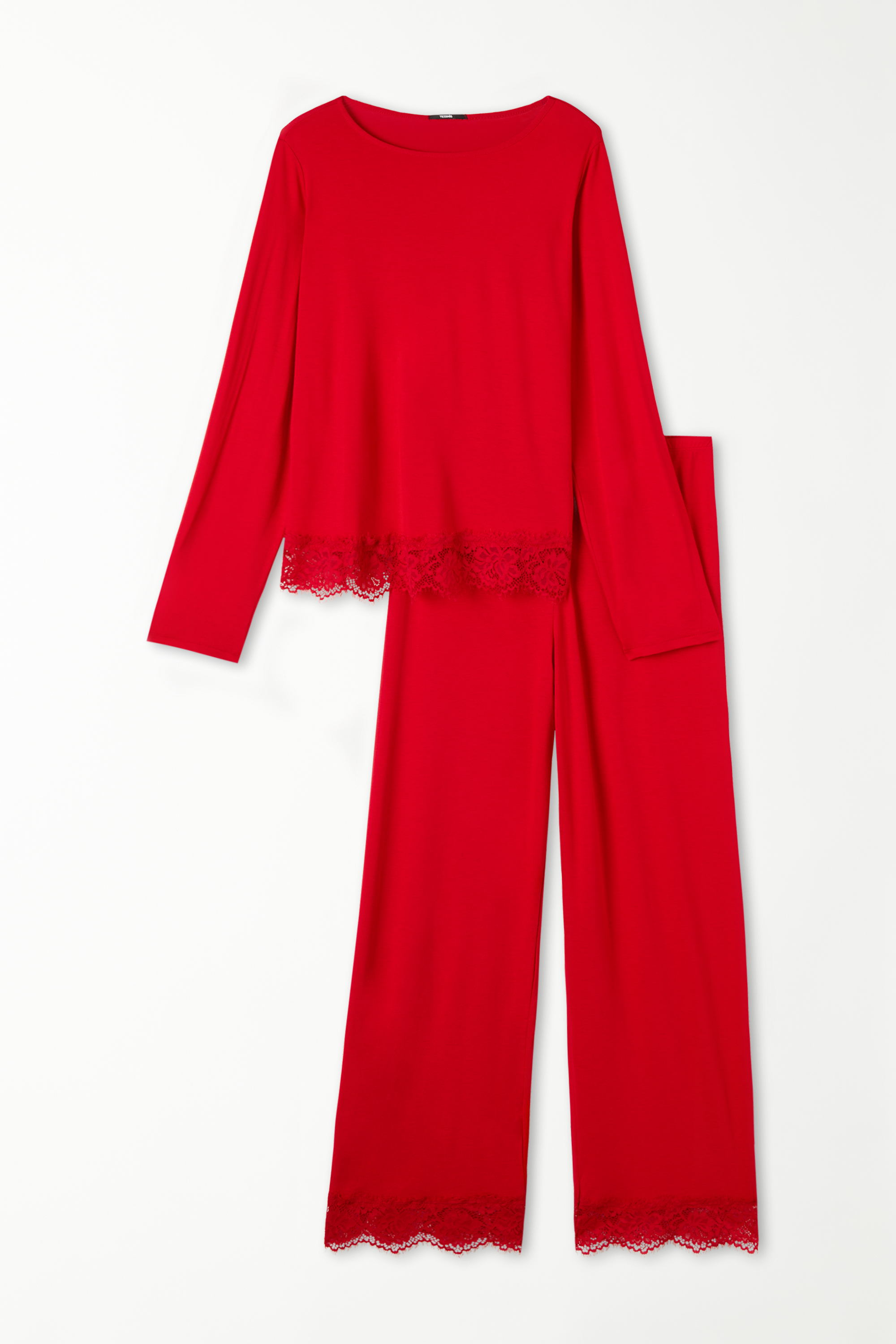 Full-Length Viscose Pajamas with Lace