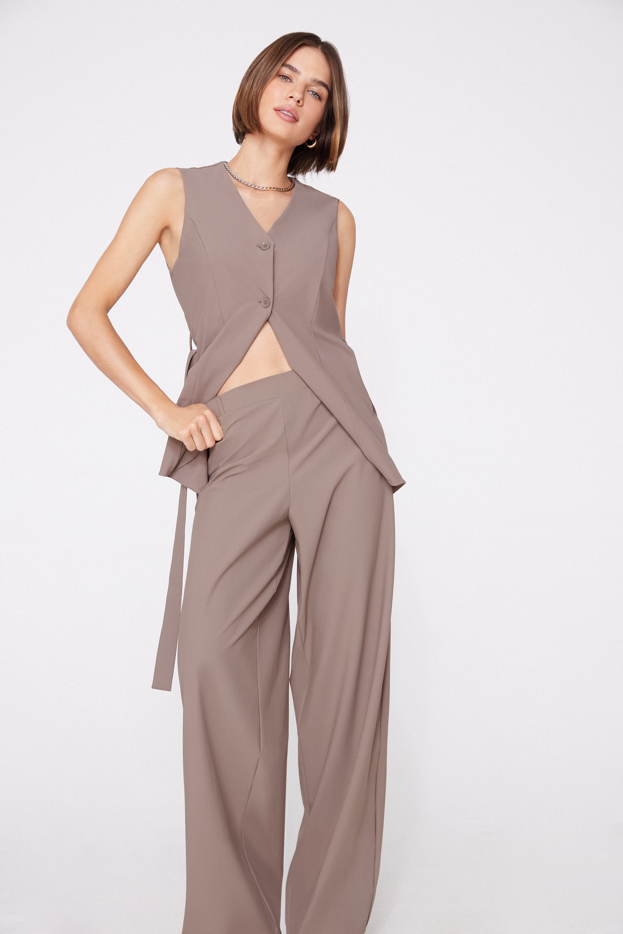 Easy Fit Microfibre Long Palazzo Trousers