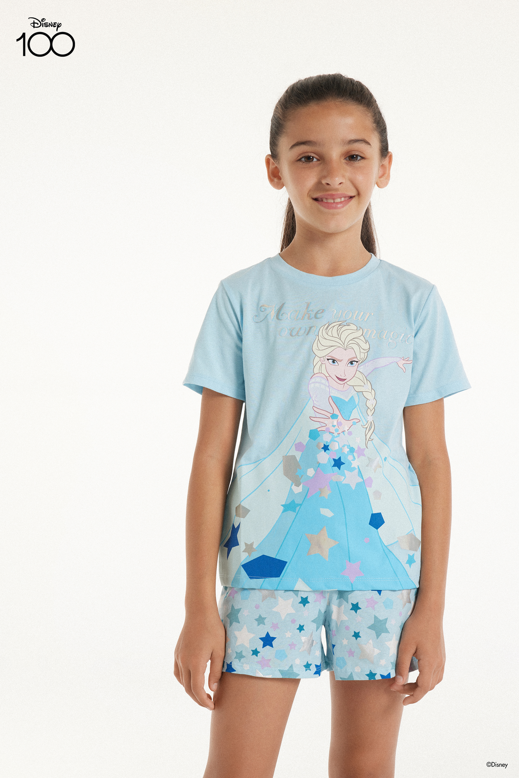 Krátke Bavlnené Pyžamo s Potlačou Disney Ľadové Kráľovstvo Elsa