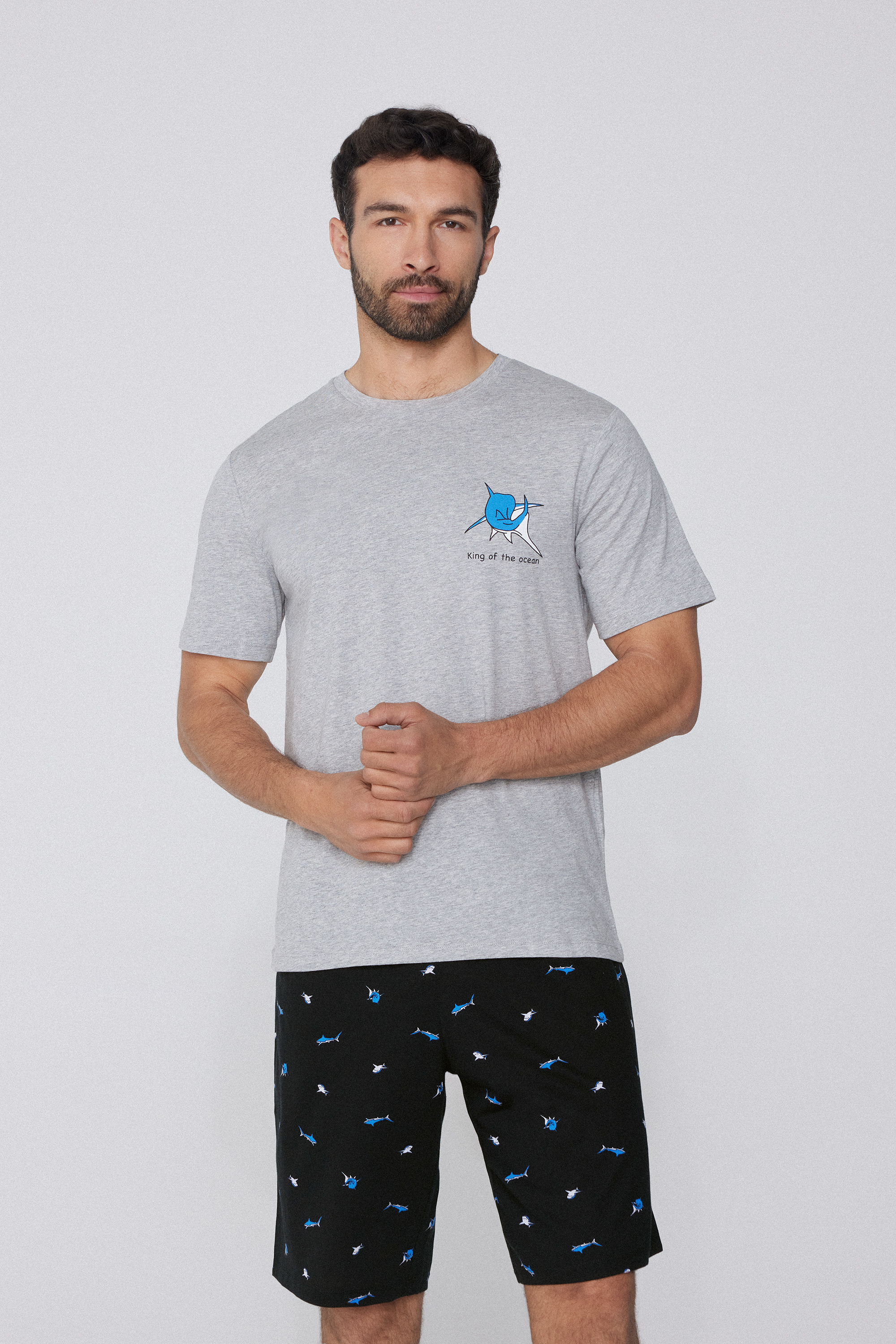 Short Cotton Pyjamas with Shark Print