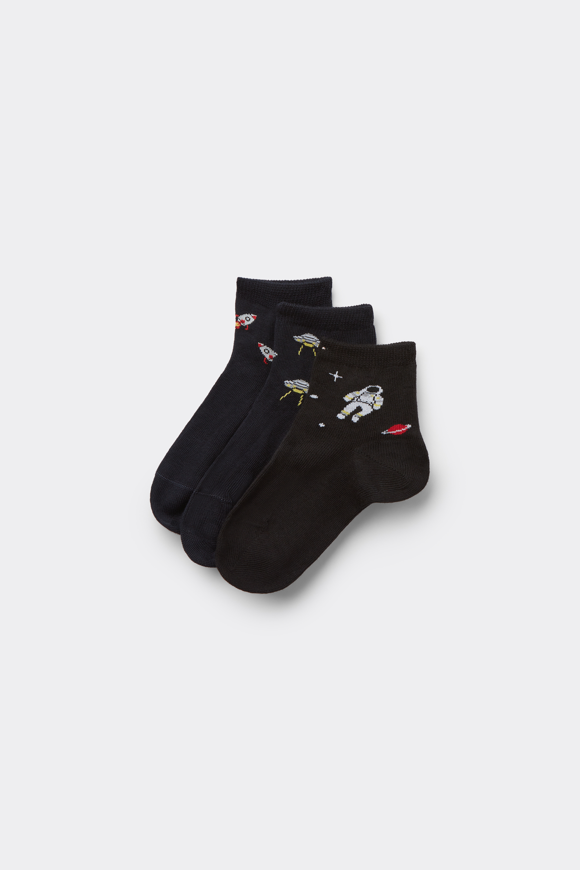 Three Pairs of Boys' Short Patterned Hemless Cotton Socks