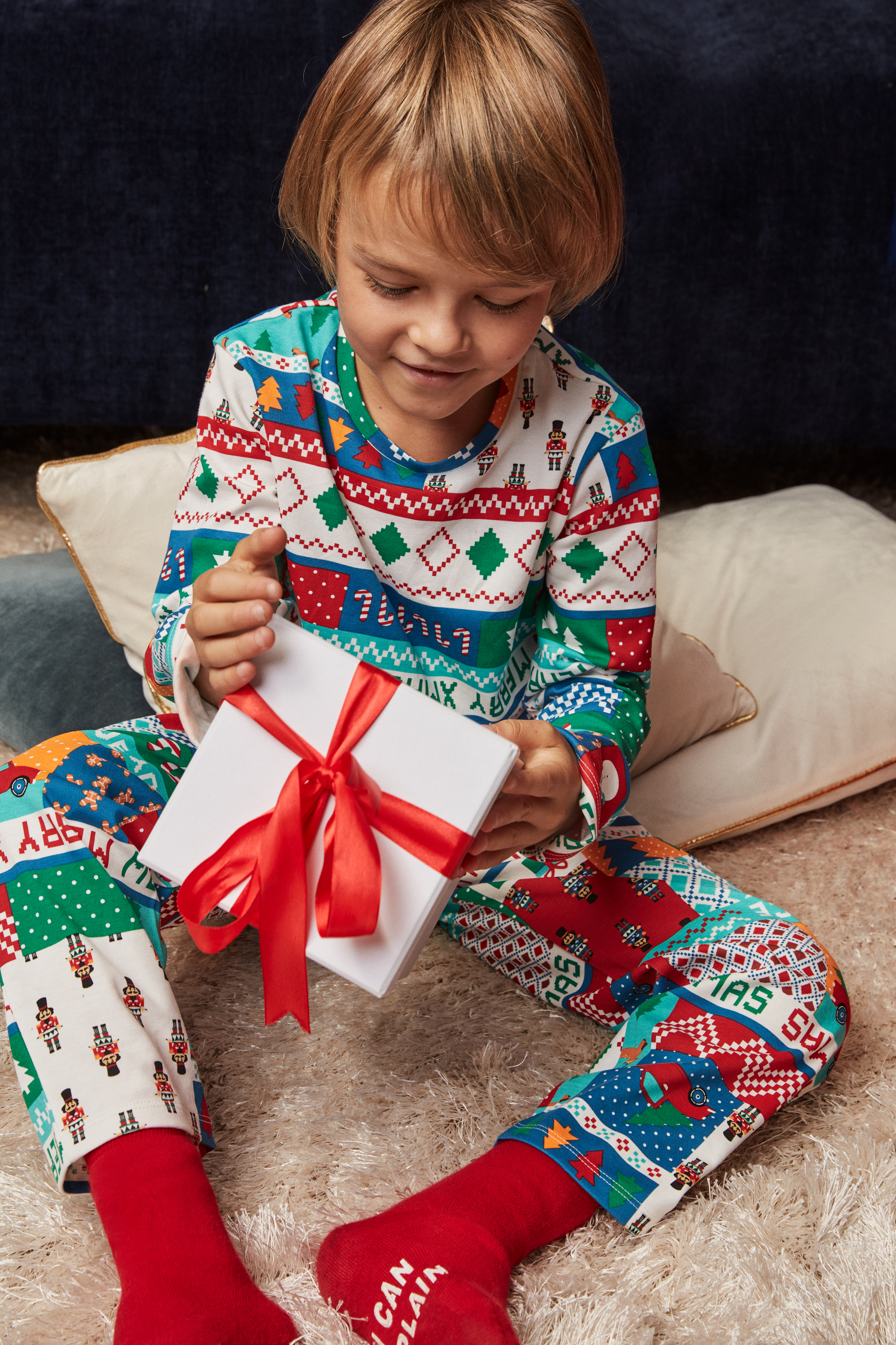 Langer Pyjama aus schwerer Baumwolle mit Nussknackerprint