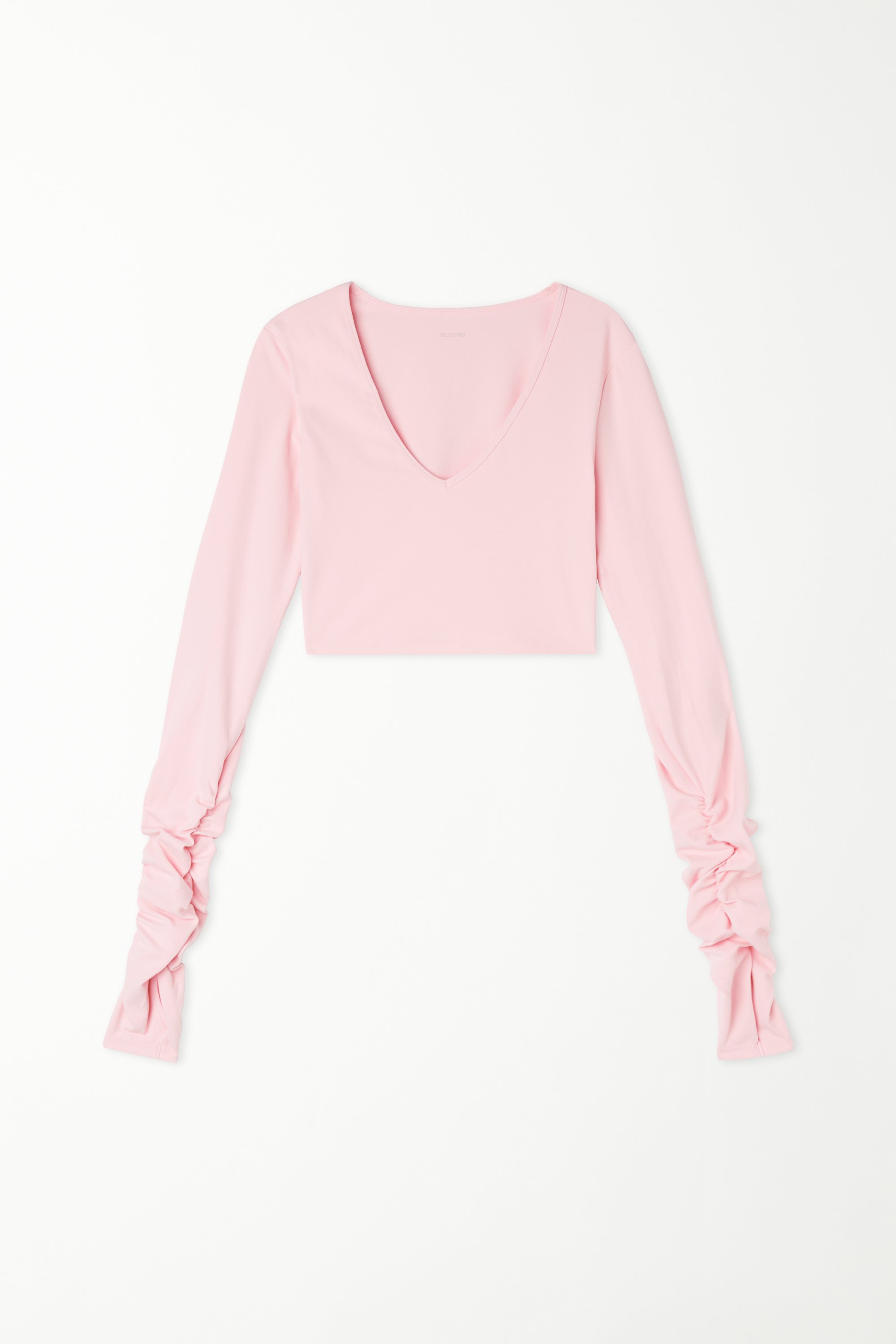 Long Sleeve Scoop Neck Cropped Top in Soft Microfiber