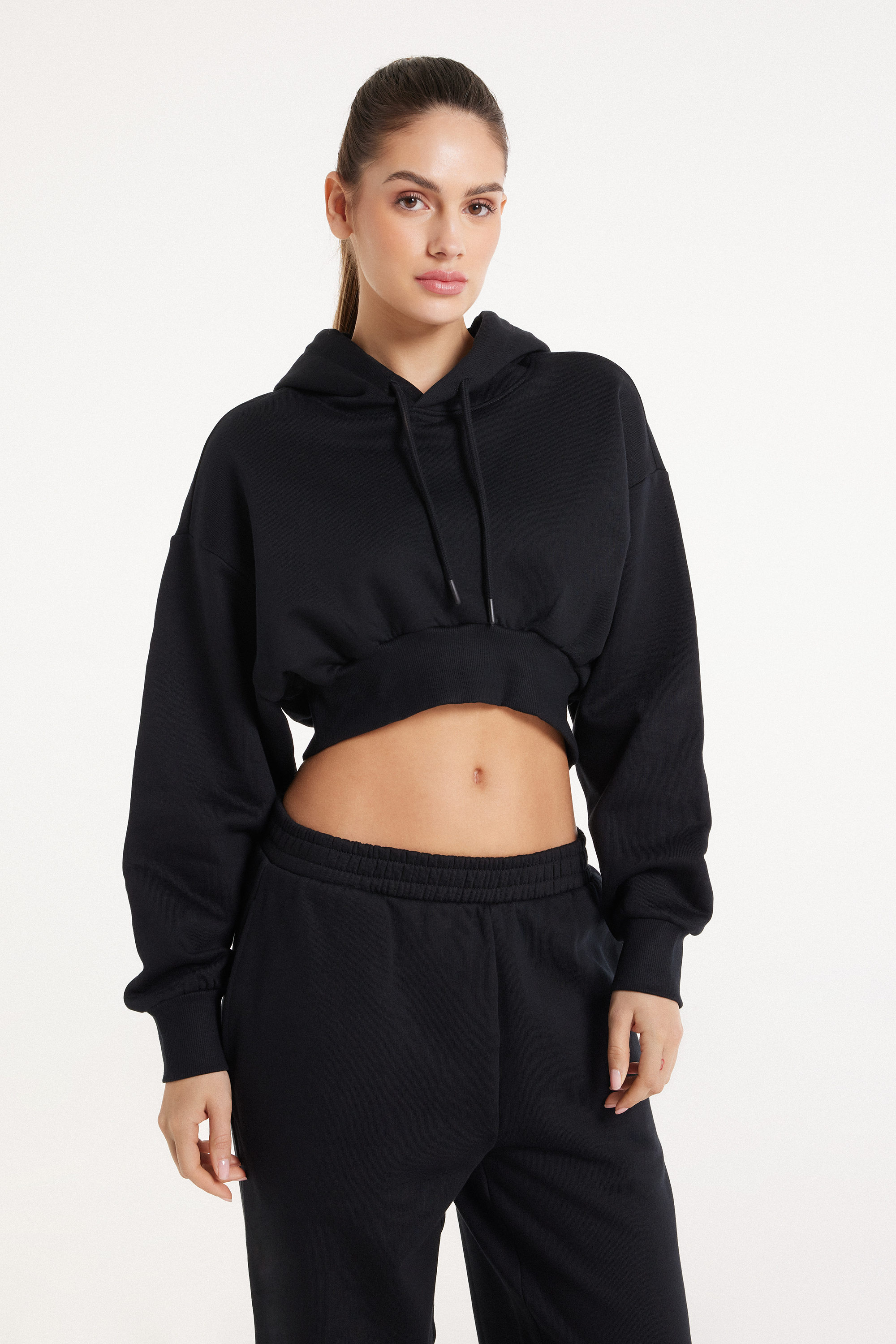 Short Thick Hoodie with Long Sleeves and Dropped Shoulders