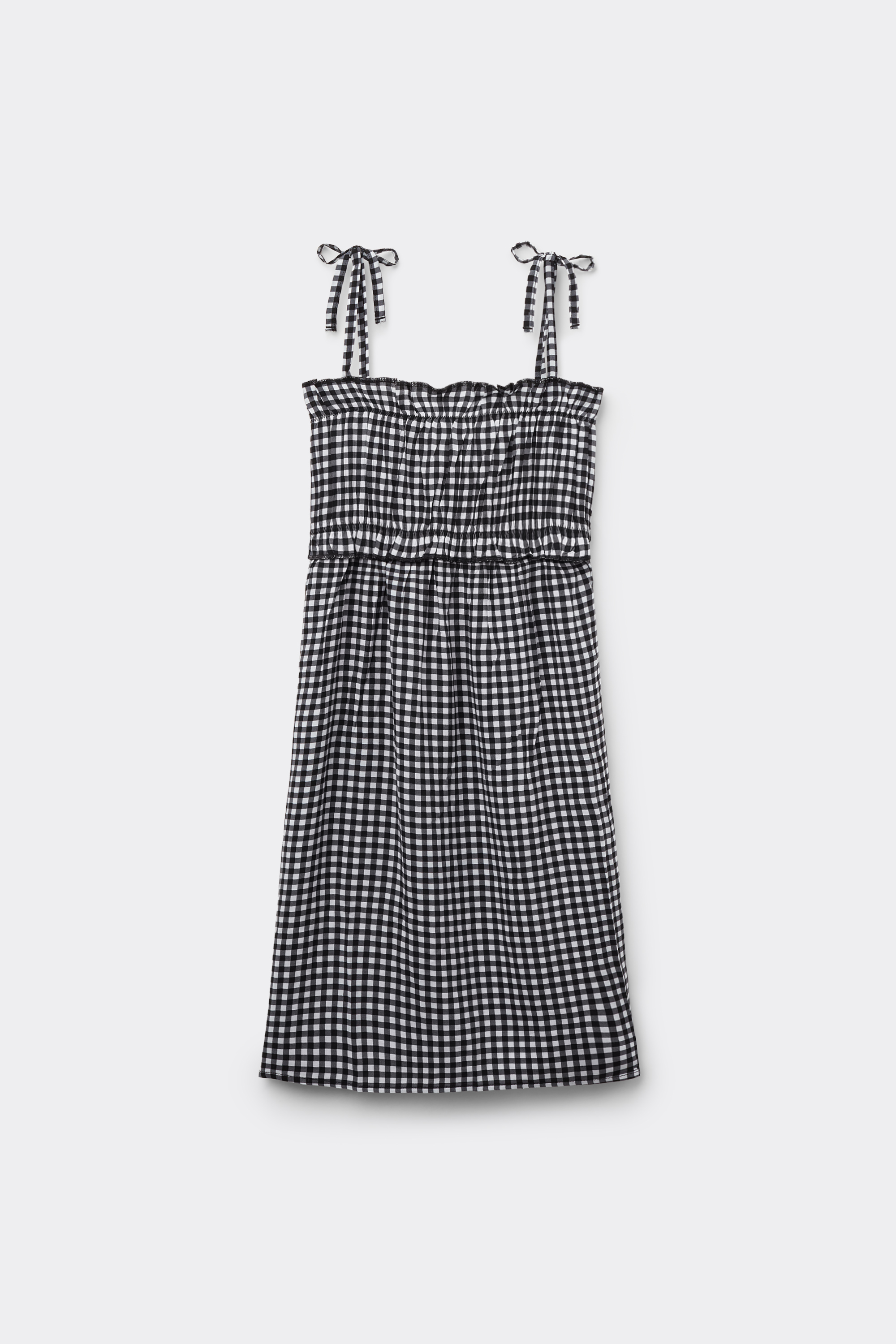 DRESS NARROW SHOULDER STRAPS GATHER CANVAS VISCOSE