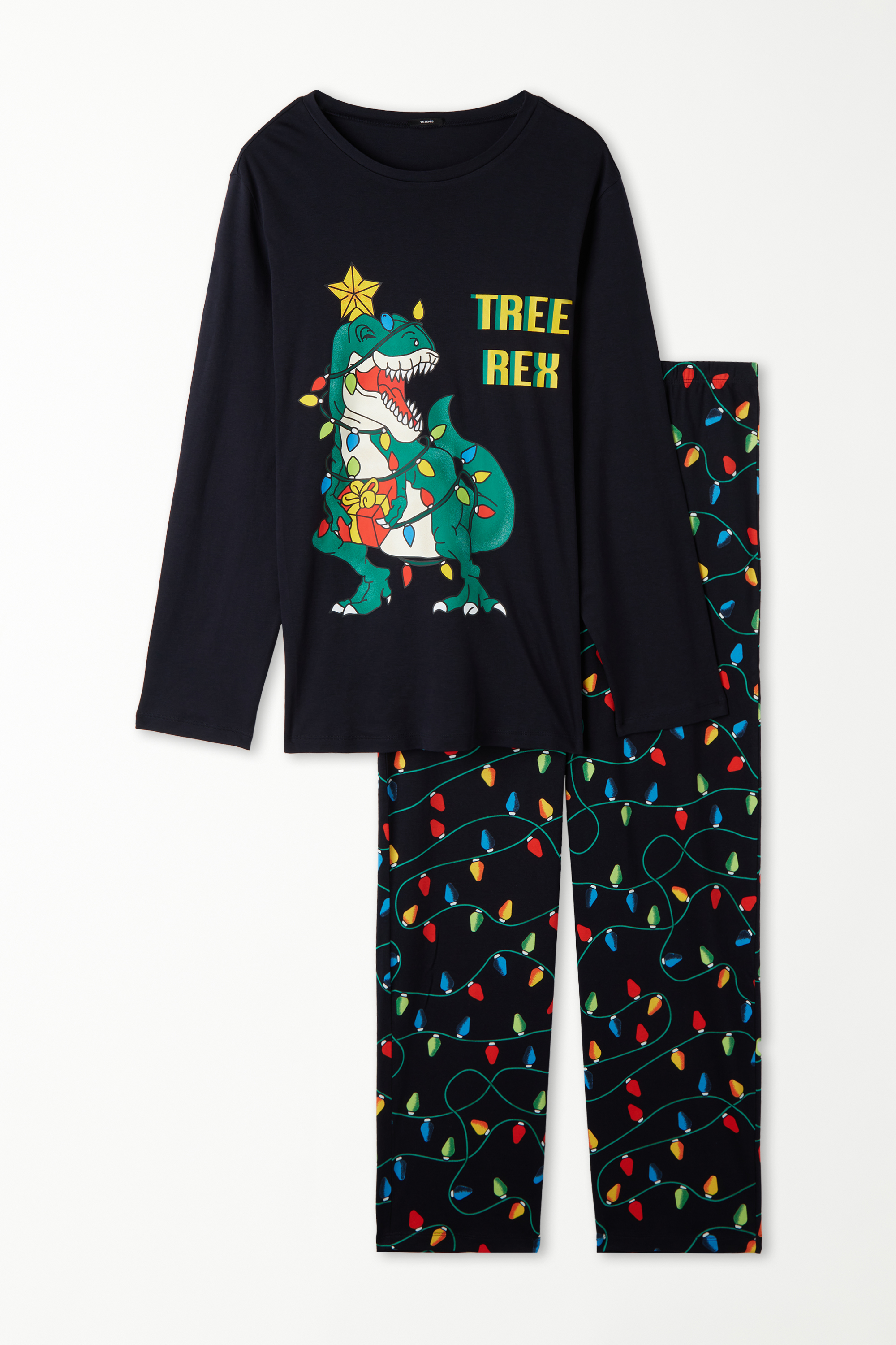 Full-Length Heavy Cotton Dinosaur-Print Pajamas