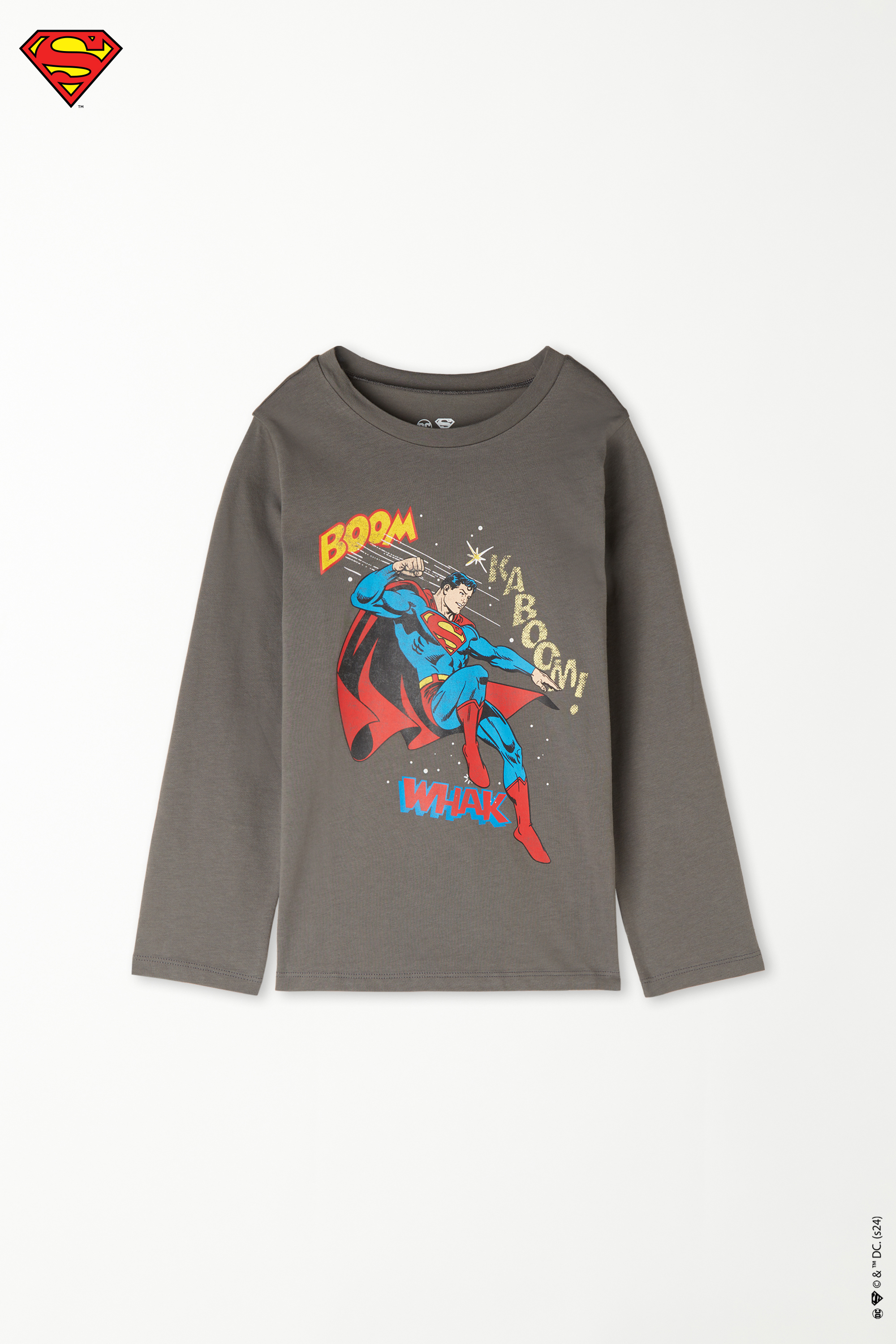 Camiseta de Manga Larga con Cuello Redondo y Estampado Superman para Niño