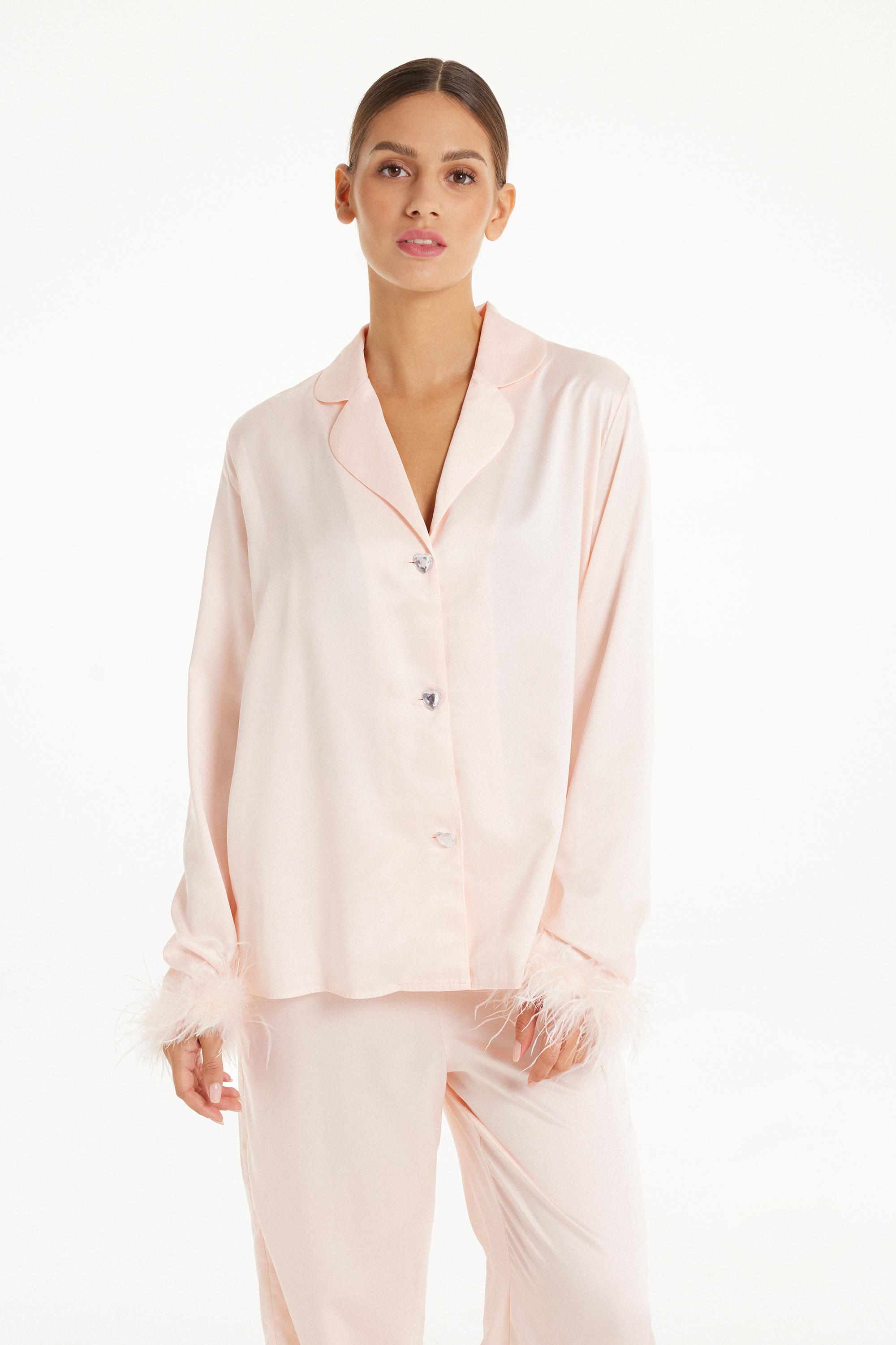 Limited Edition Satin Shirt with Feathers