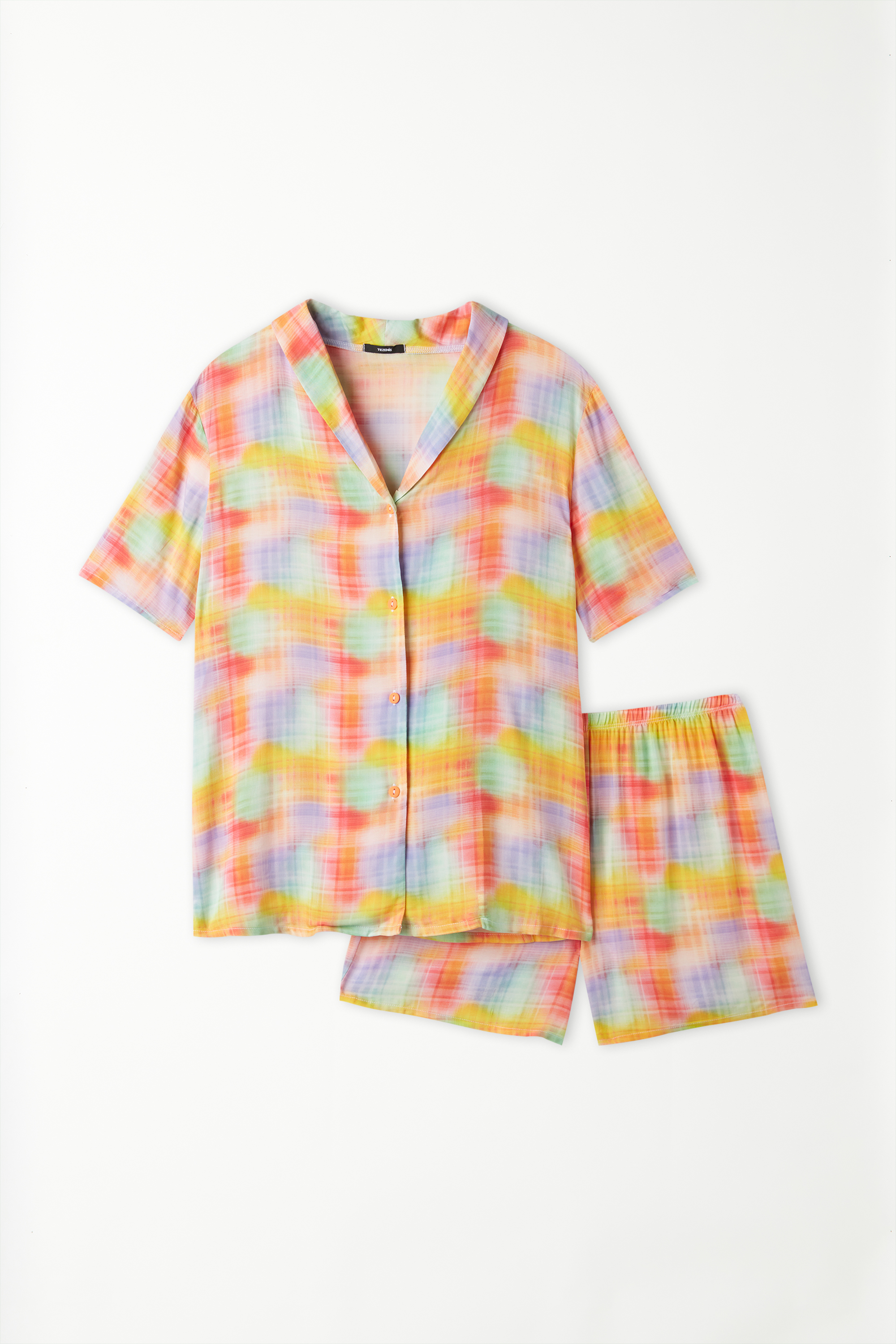 Button-Down Half-Sleeve Short Viscose Fabric Pajamas