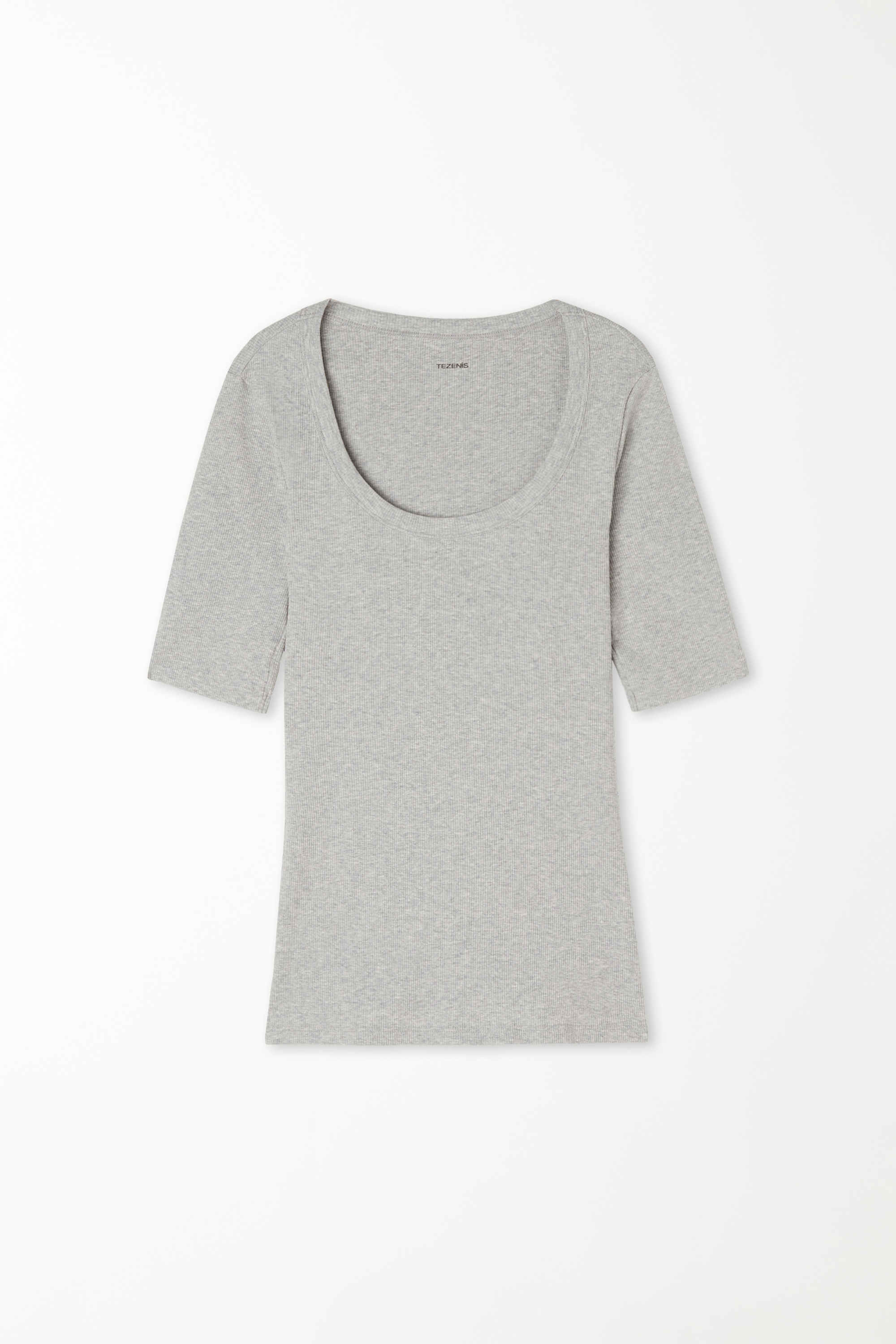 Ribbed Cotton Scoop Neck T-Shirt