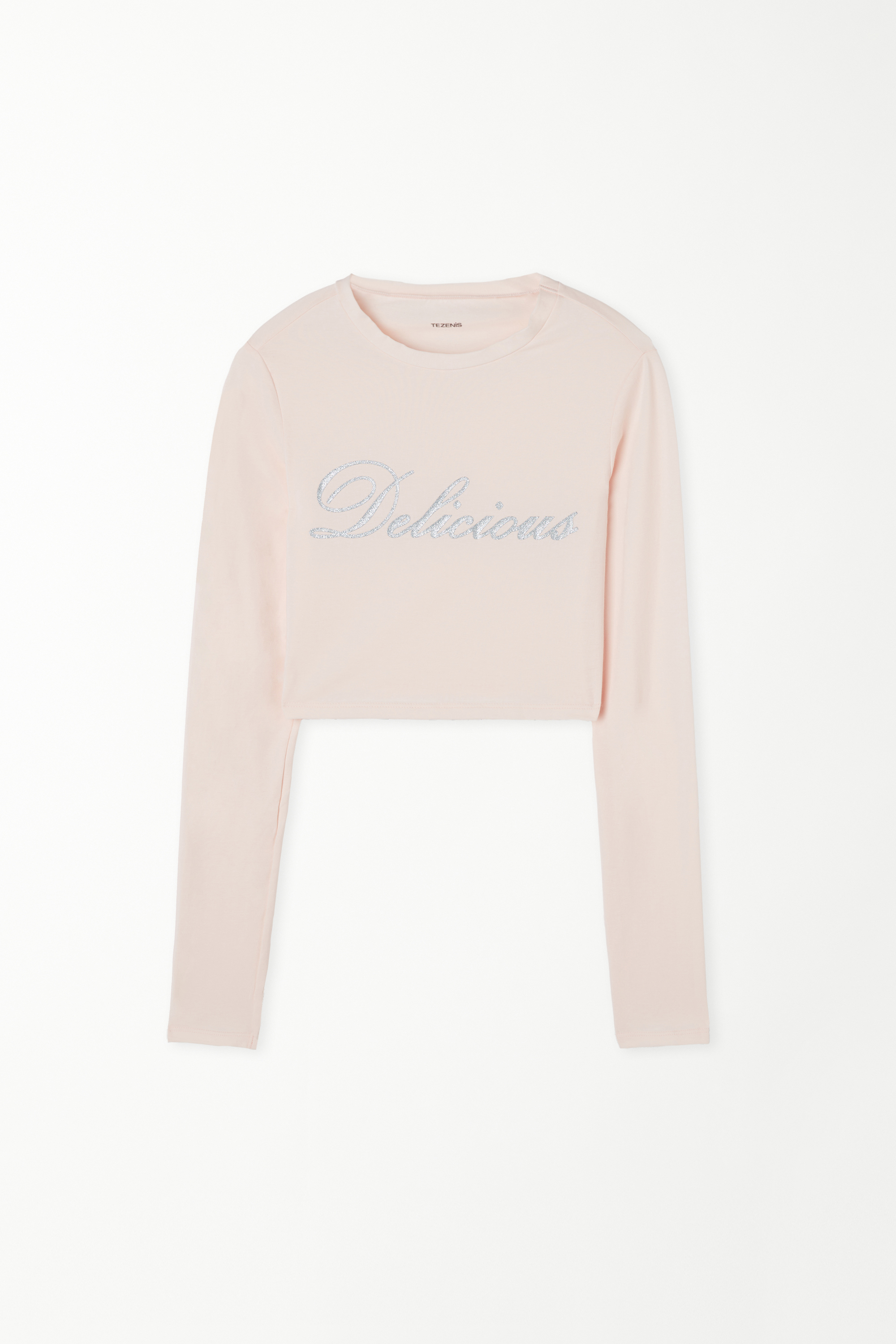 Cropped Long-Sleeved Cotton Top with Writing
