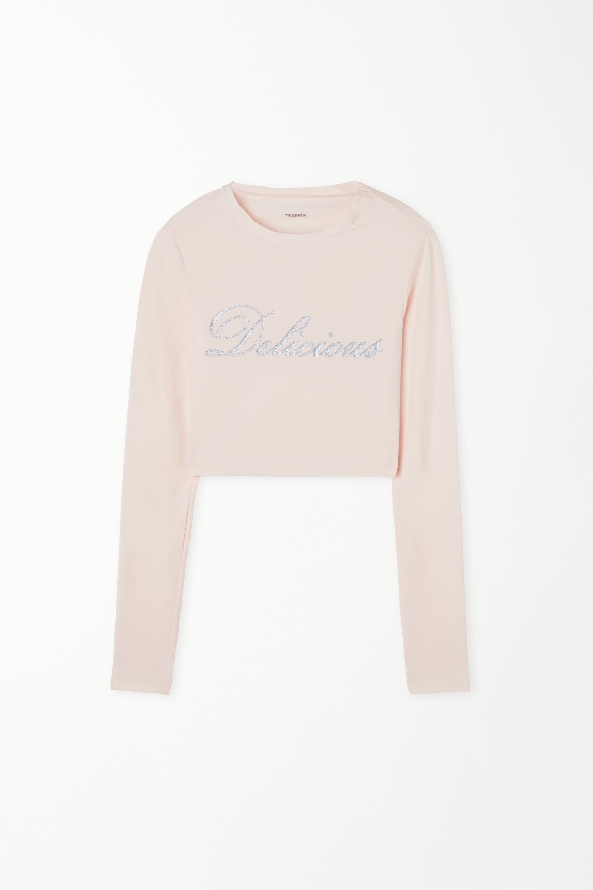 Cropped Long-Sleeved Cotton Top with Writing