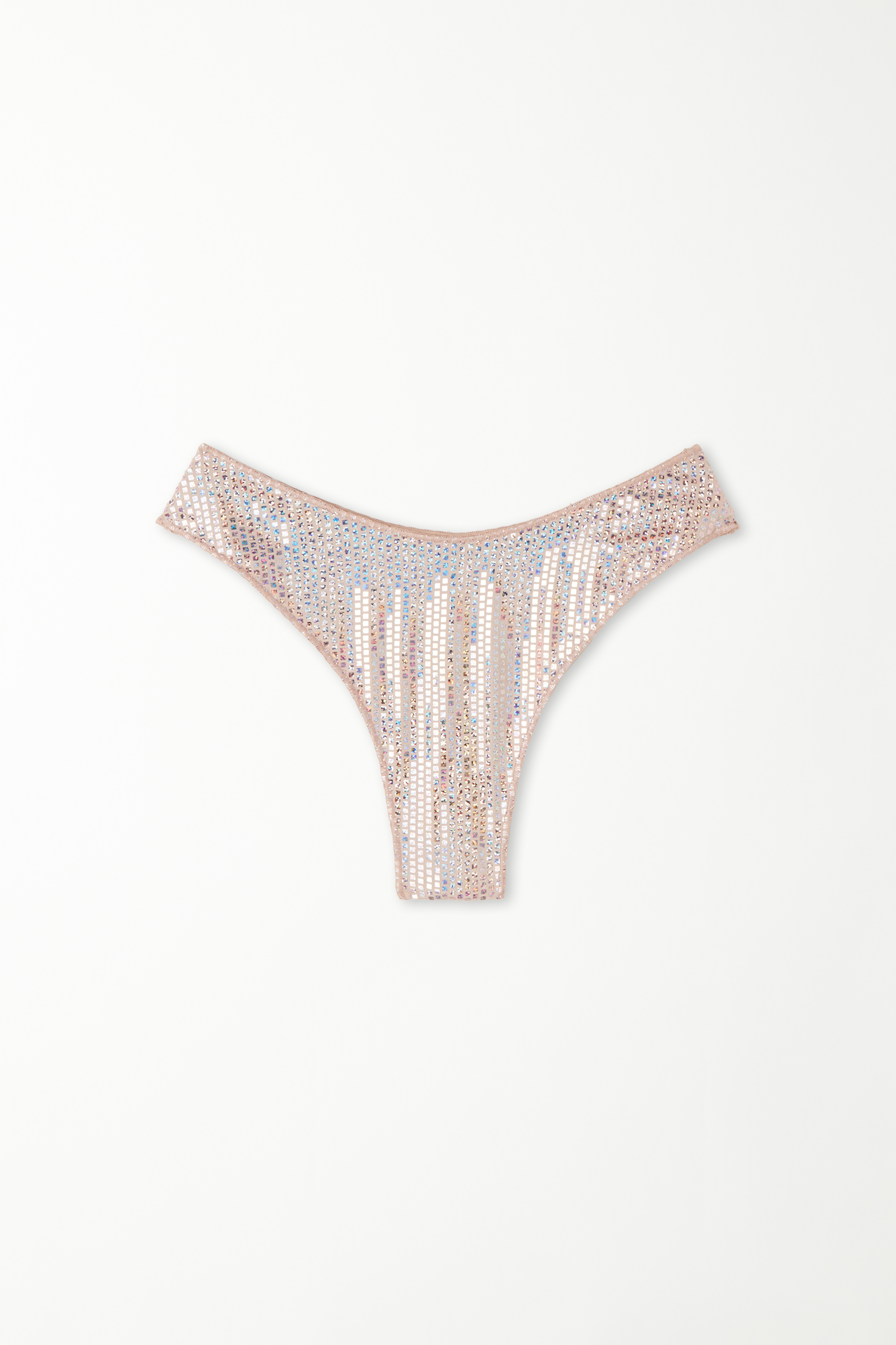 Nude Diamond Rounded High-Cut Brazilian Bikini Bottoms