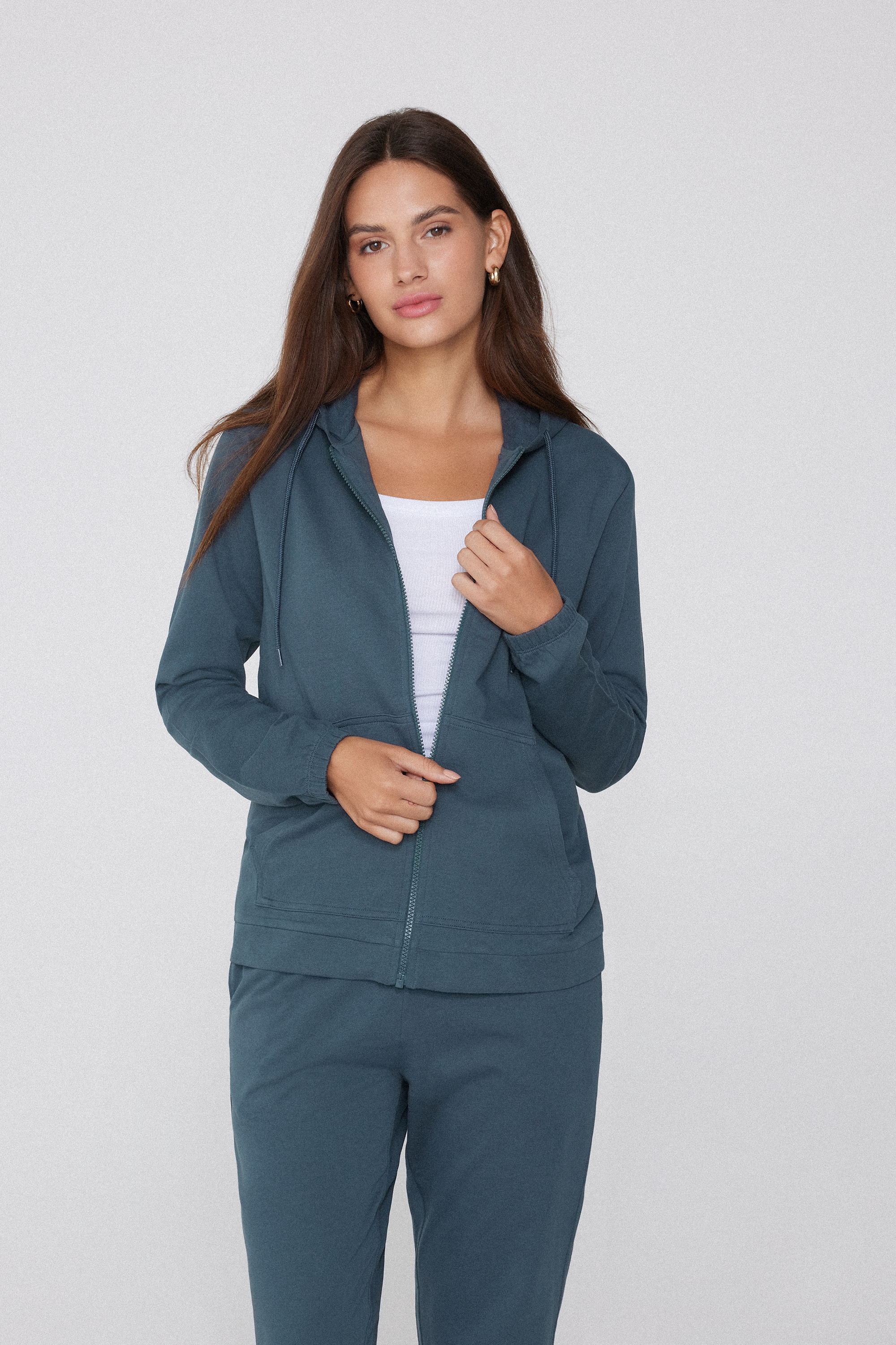 Sweat Léger Zippé Capuche Cordon de Serrage
