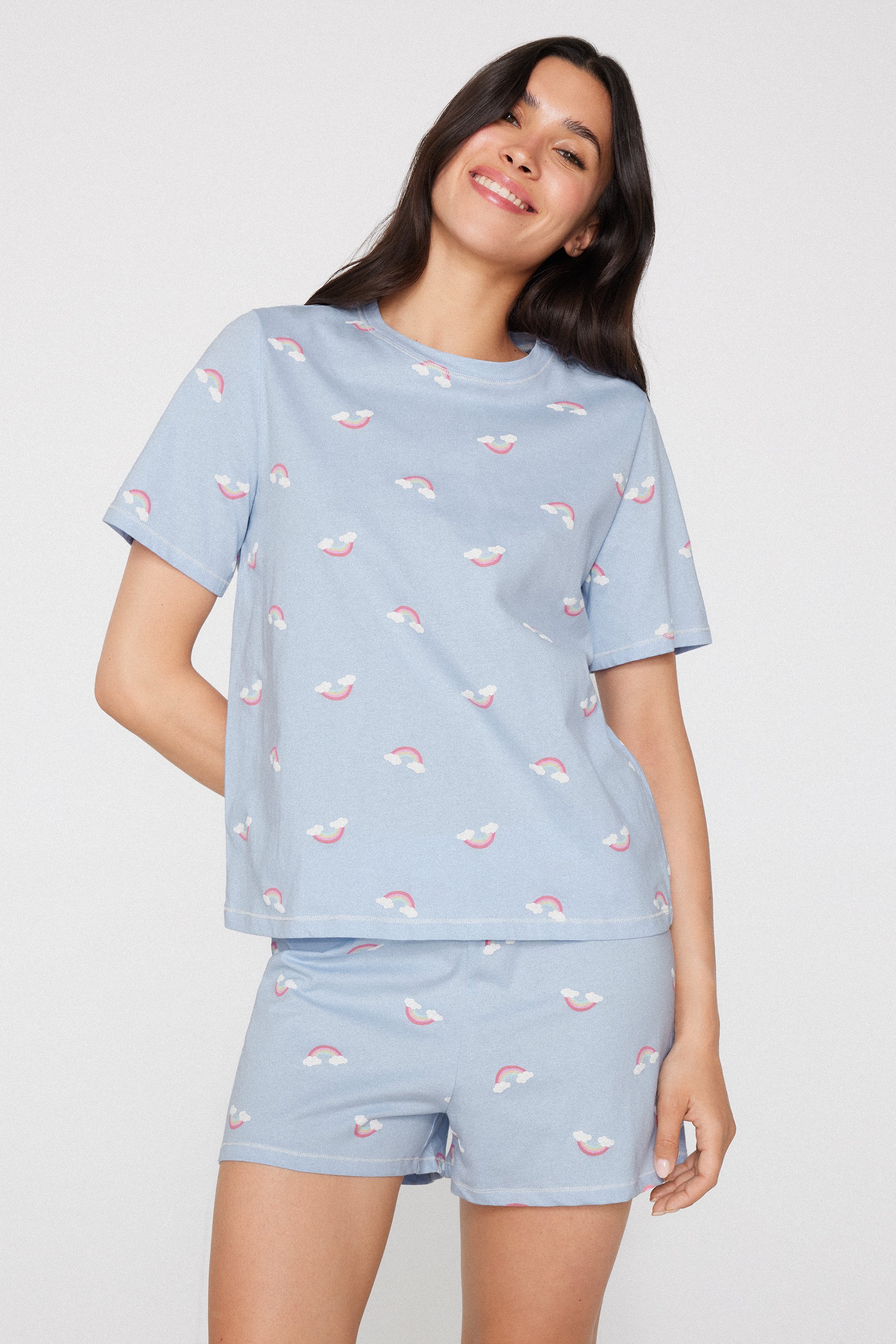 Pijama Corto Algod&oacute;n Estampado Arco&iacute;ris