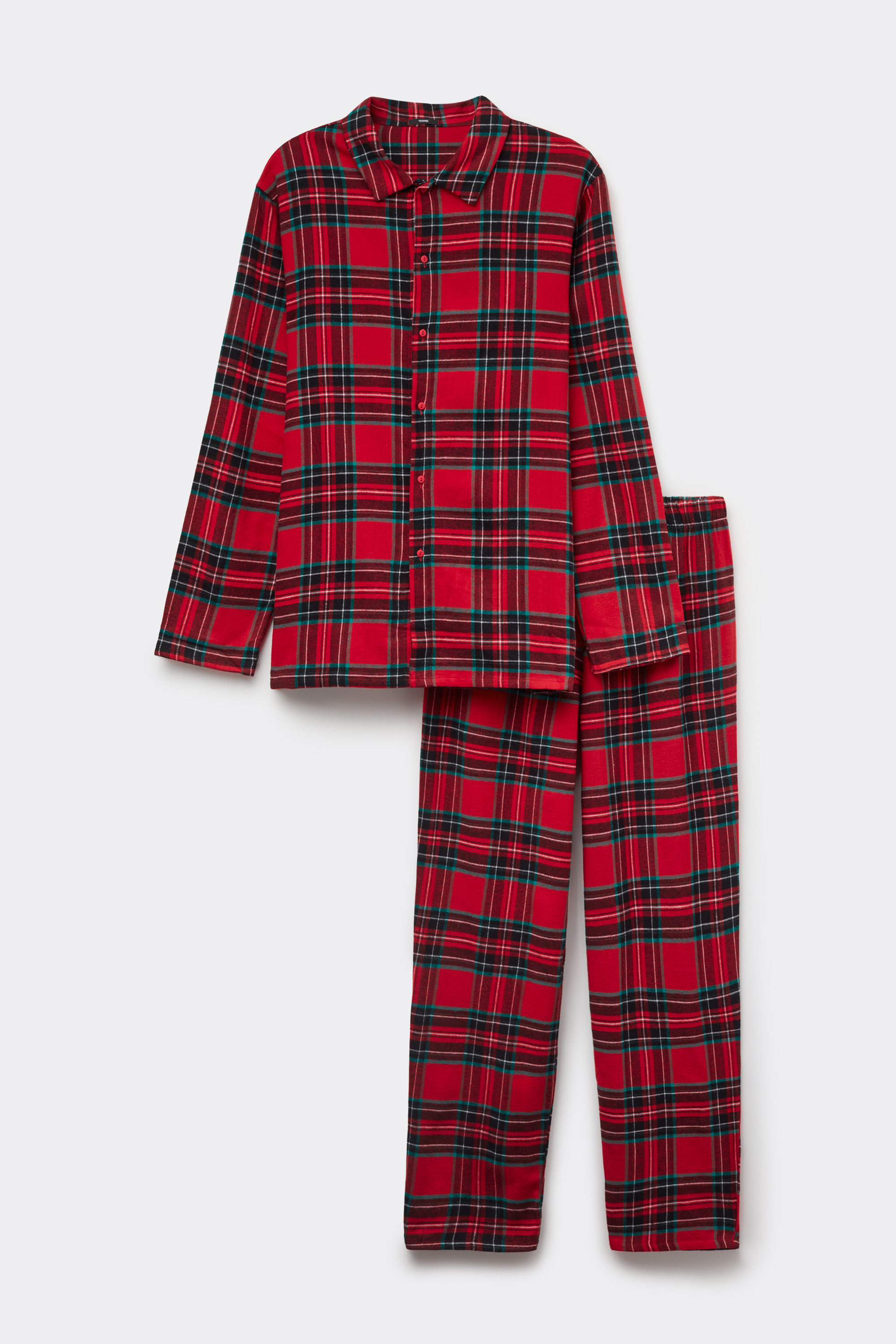 Long Button-Down Tartan Flannel Pyjamas