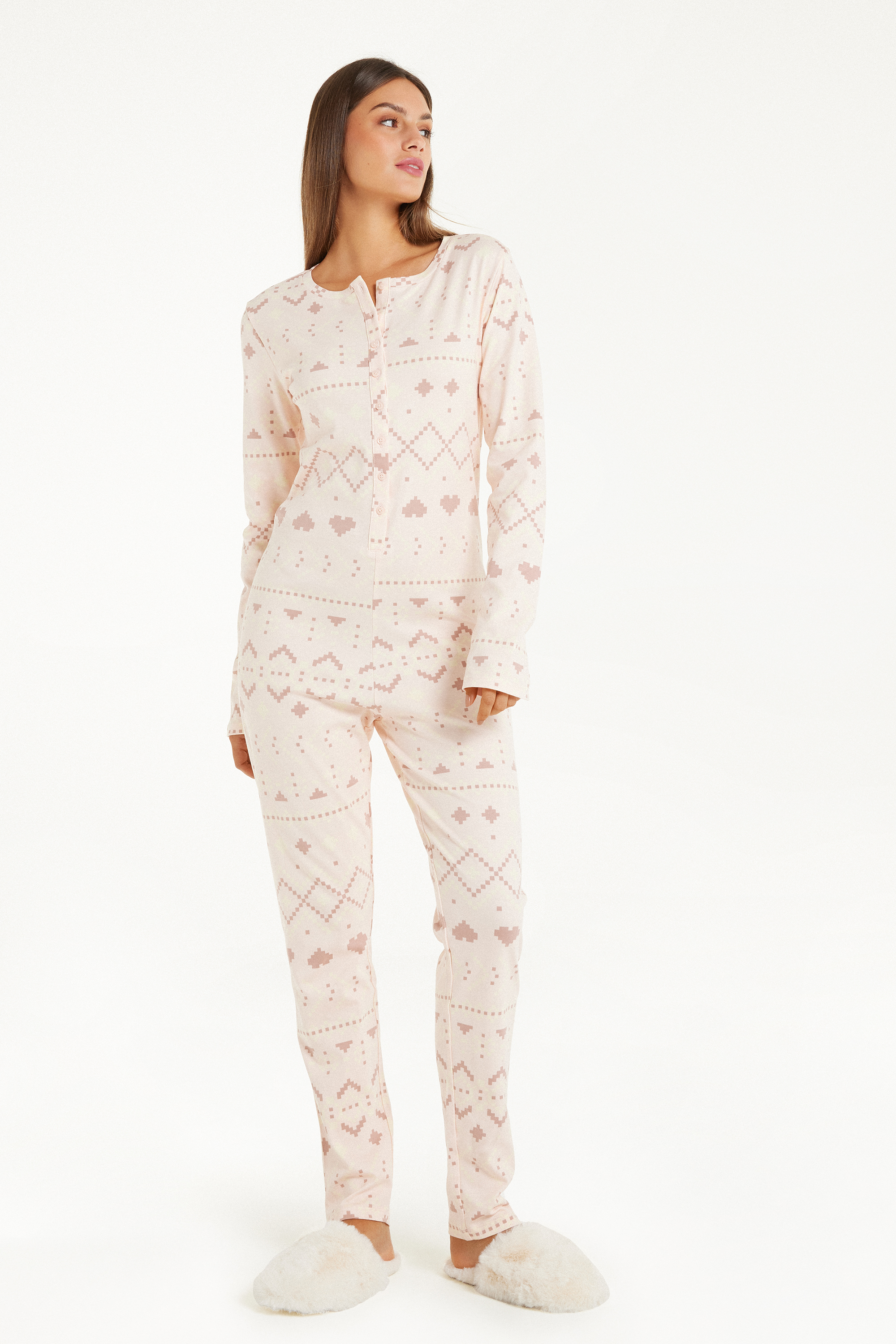 Pijama Macacão em Algodão Grosso Estampado Nórdico