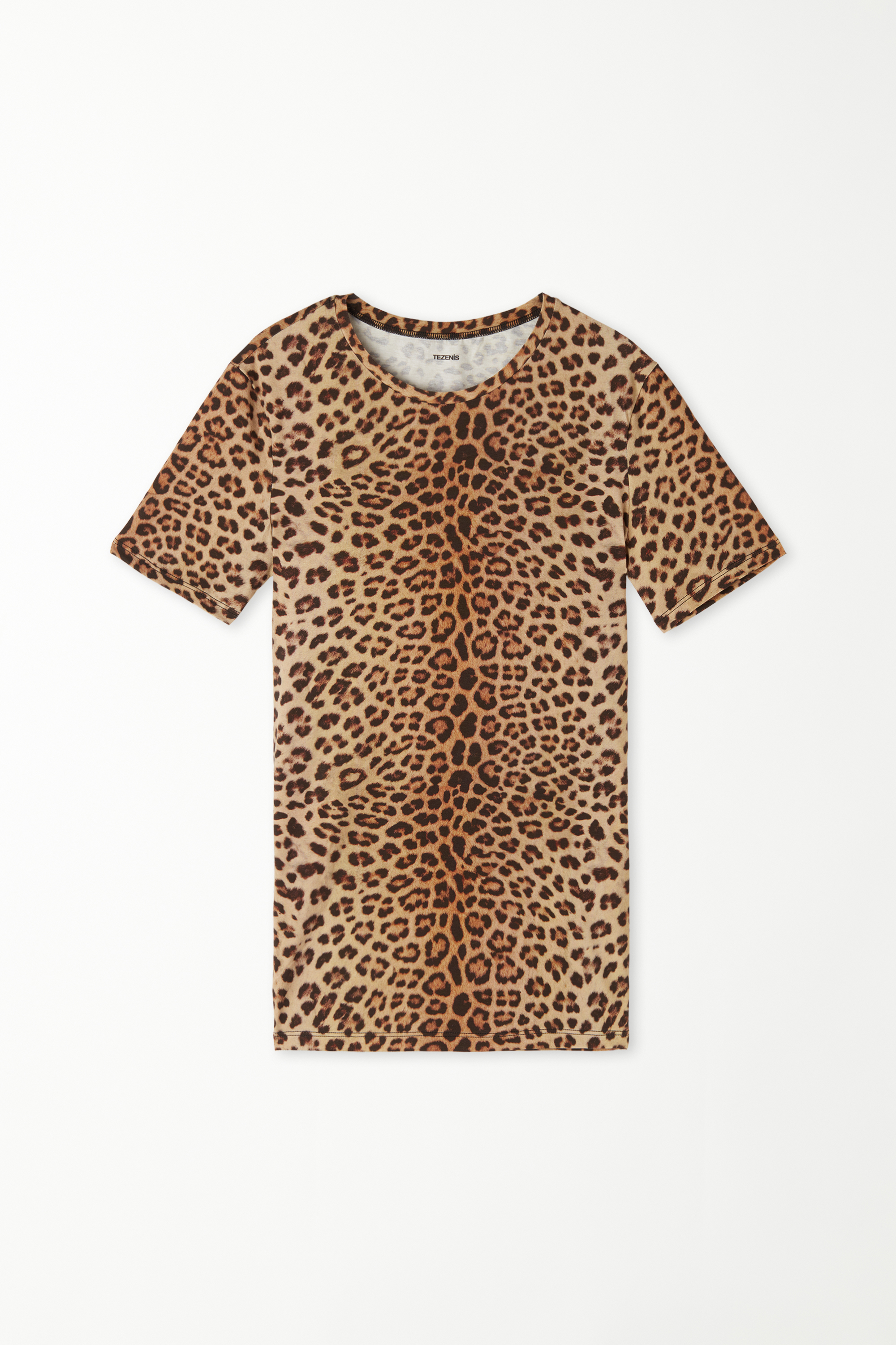 Rounded Neck T-Shirt in Printed Stretch Cotton