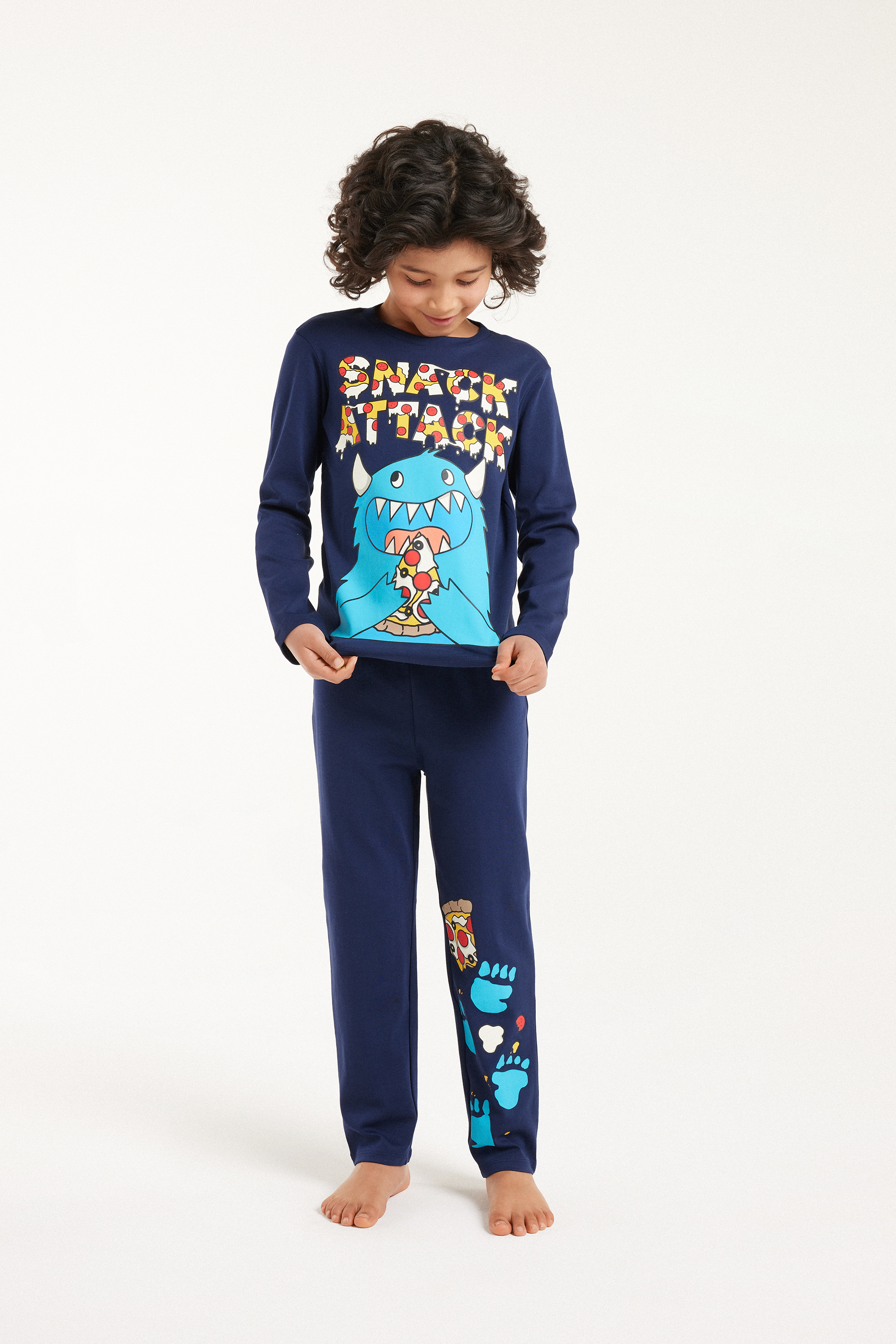 Pijama Largo de Algodón Grueso para Niño con Estampado «Snack Attack»