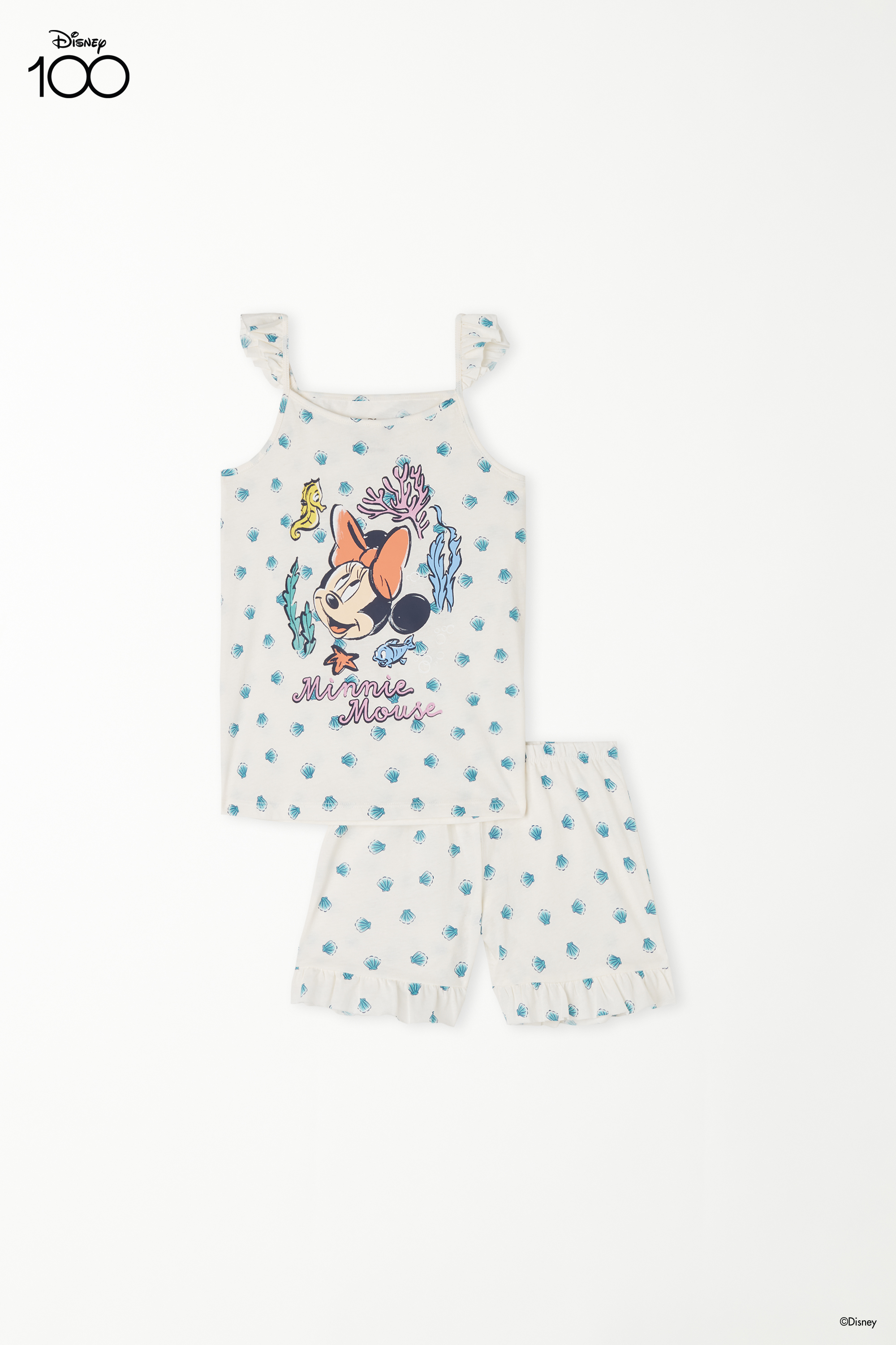 Pyjama Court en Coton Imprimé Disney Minnie Fille