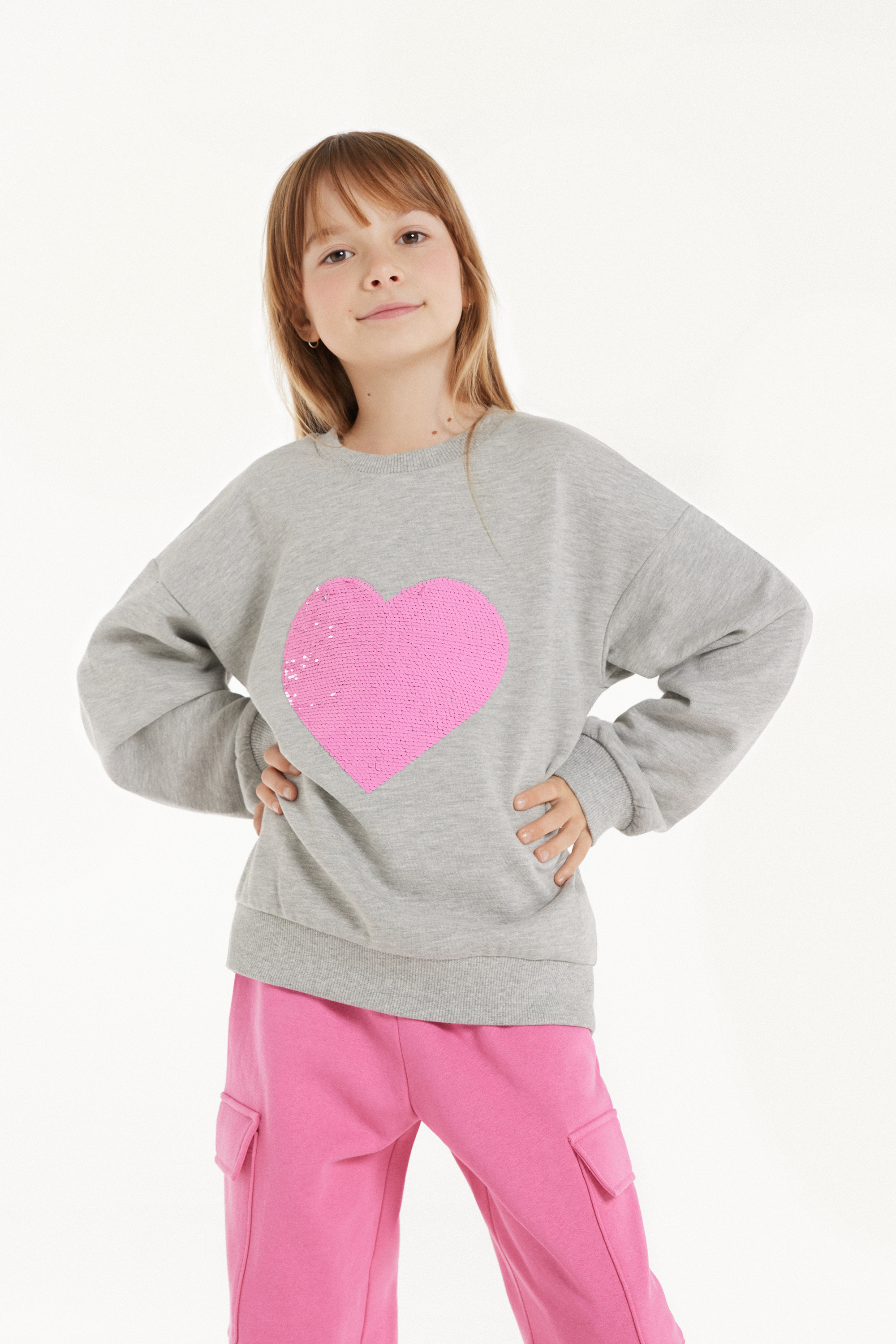 Girls’ Long-Sleeved Sweatshirt with Sequin Heart