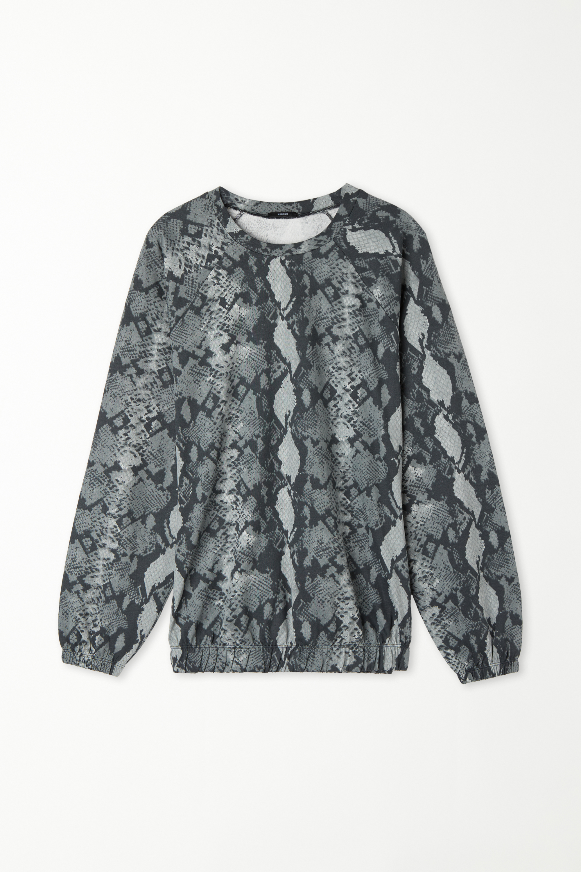 Long-Sleeved Rounded Neck Top with Print