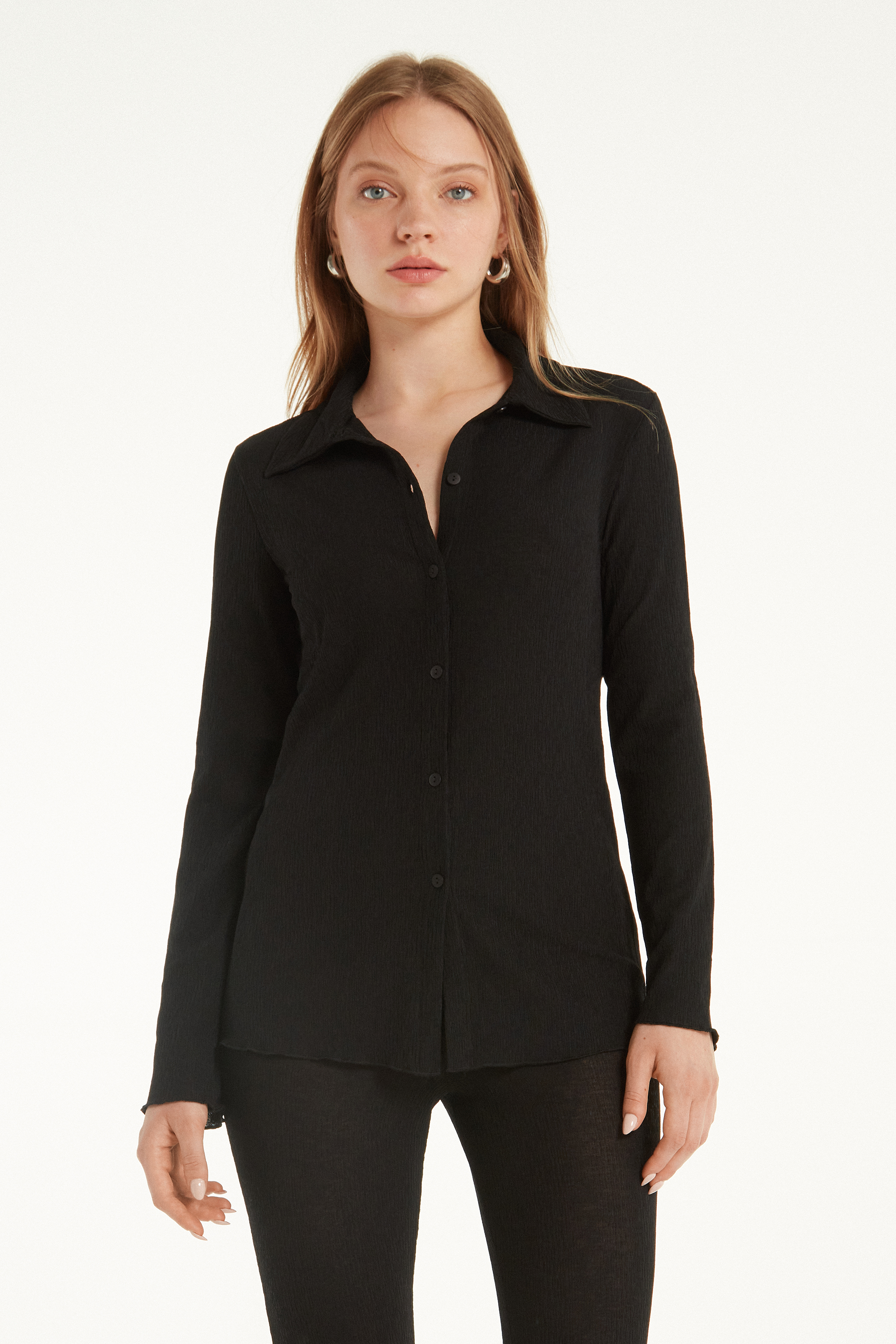 Long-Sleeved Crepe Shirt