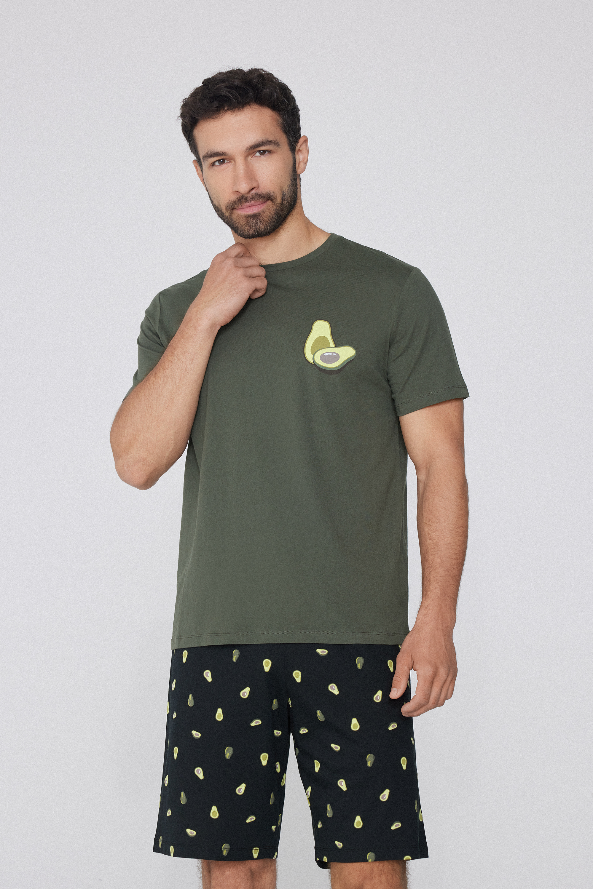 Short Cotton Avocado Print Pajamas