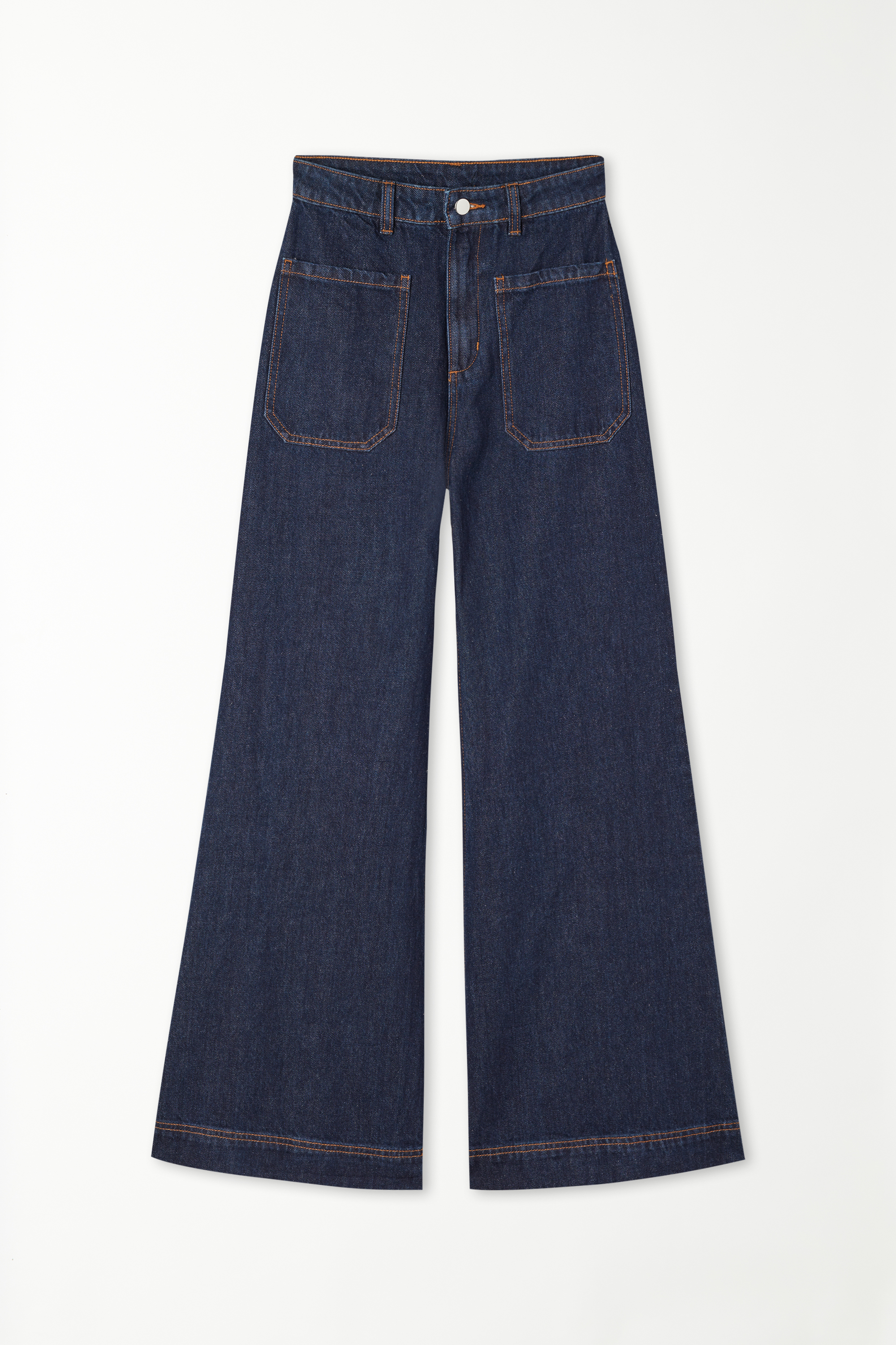 Full Length Straight Cut High-Waist Délavé Denim Jeans