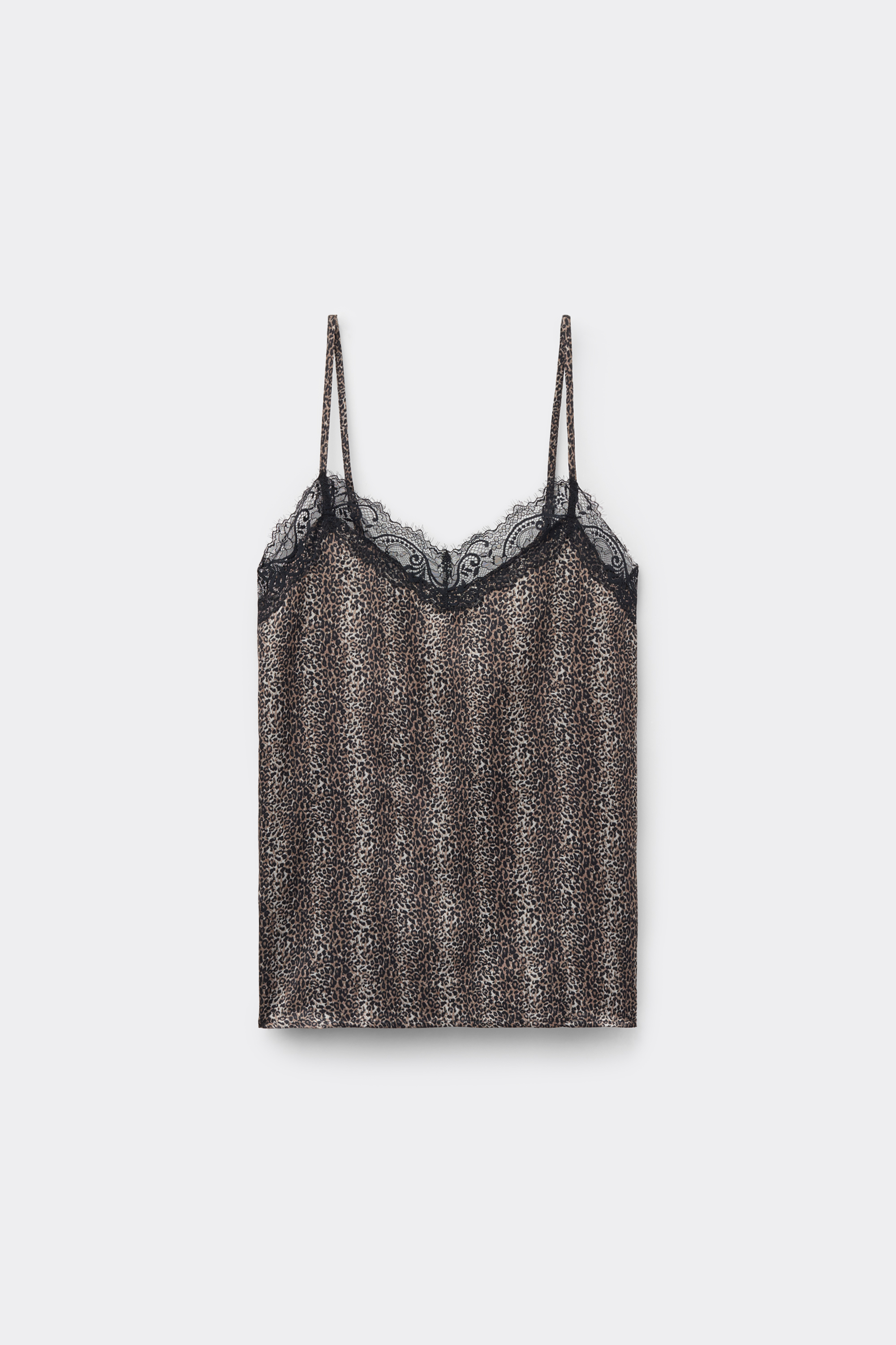 Printed Satin and Lace Camisole with Narrow Shoulder Straps