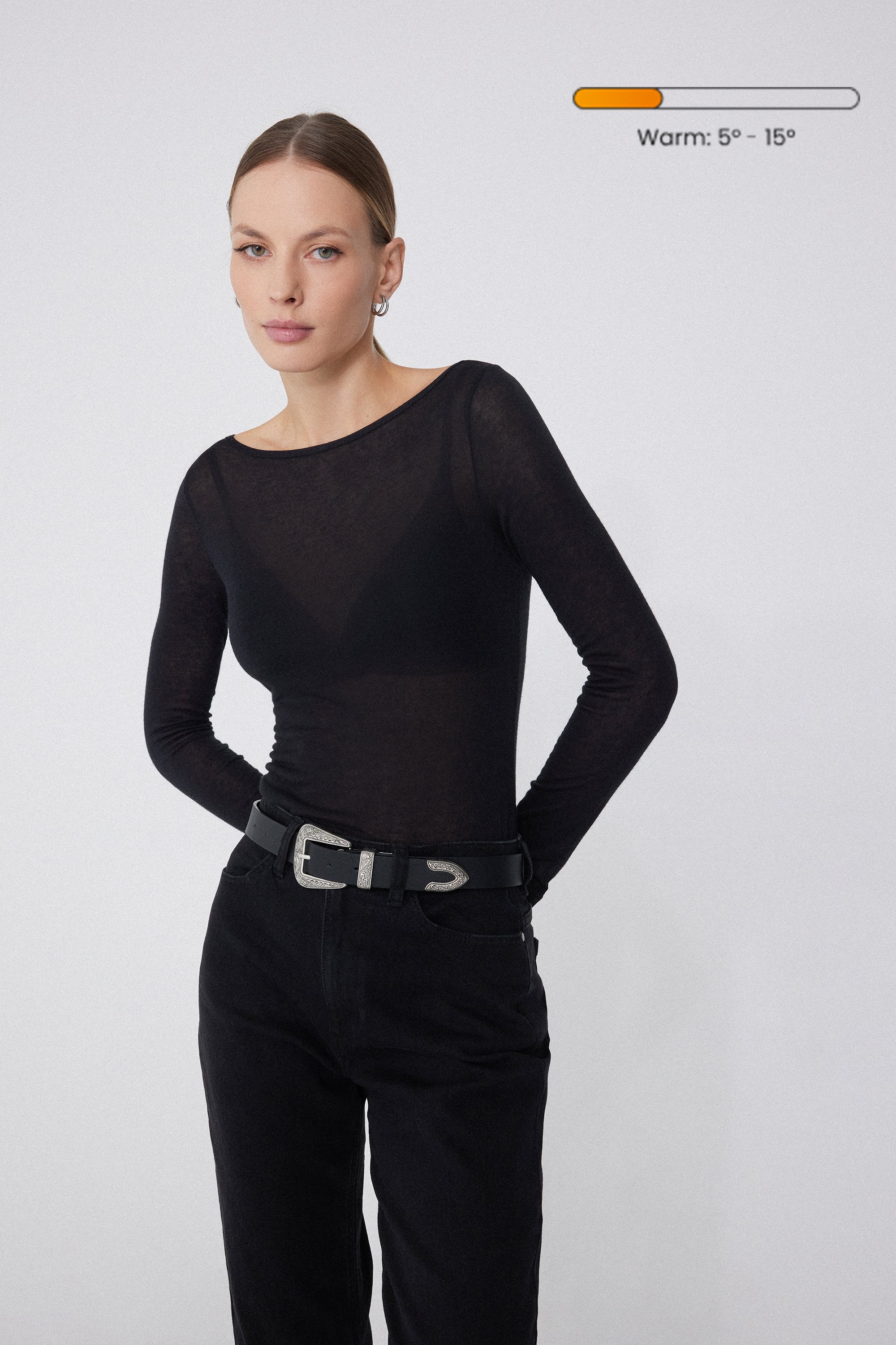 Langarmshirt mit U-Boot-Ausschnitt aus Viskose und Merinowolle