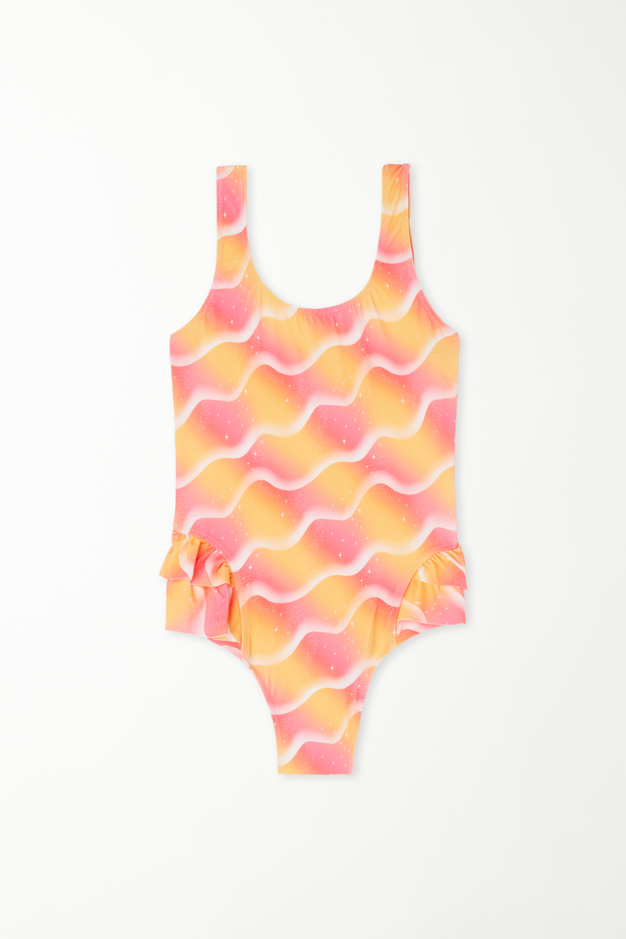 Girls’ Mermaid Print One-Piece Bathing Suit with Frills