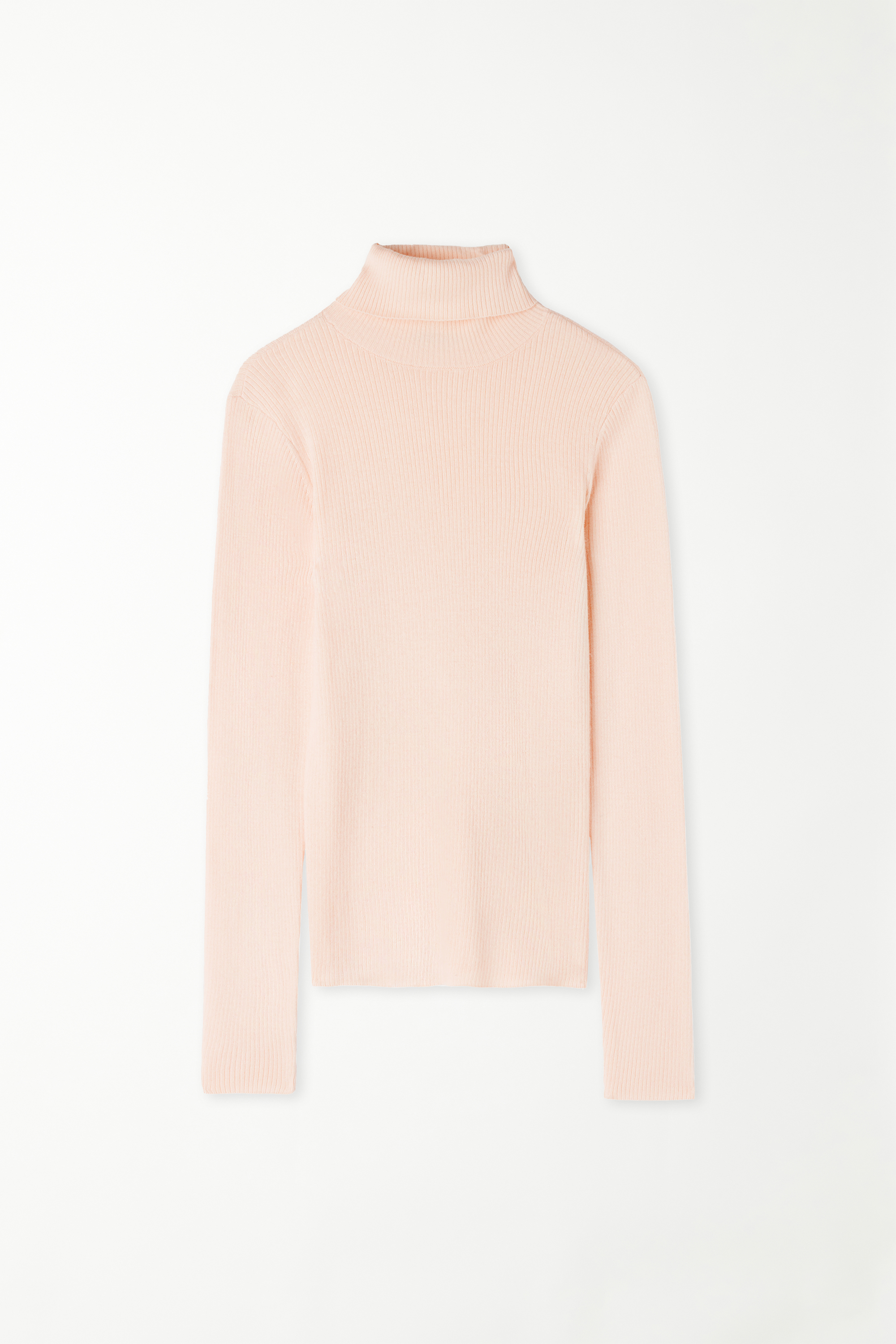 Long-Sleeved Ribbed Polo Neck Heavy Jersey with Wool