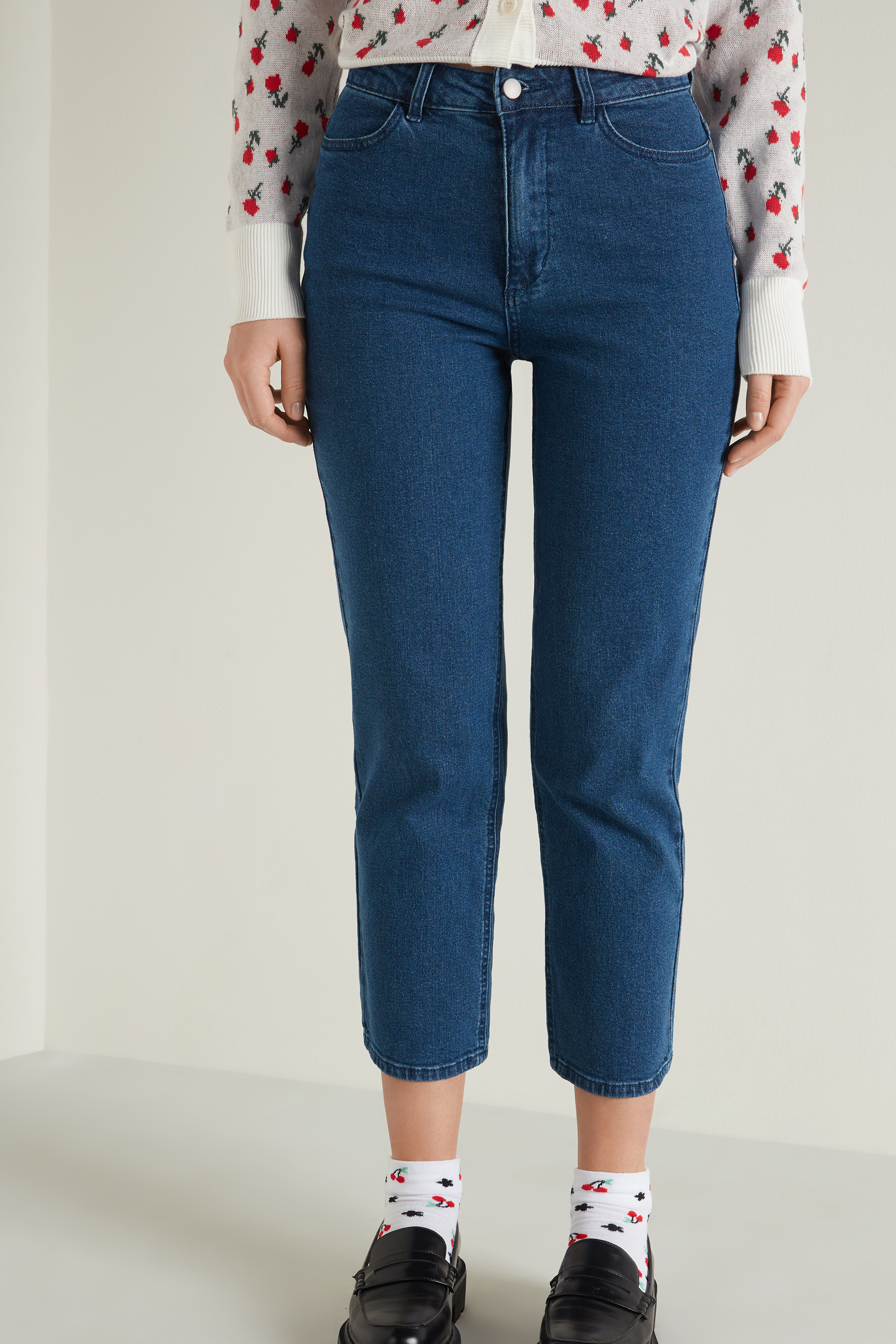 Pantalone Vita Alta Denim Dritto con Tasche | Tezenis