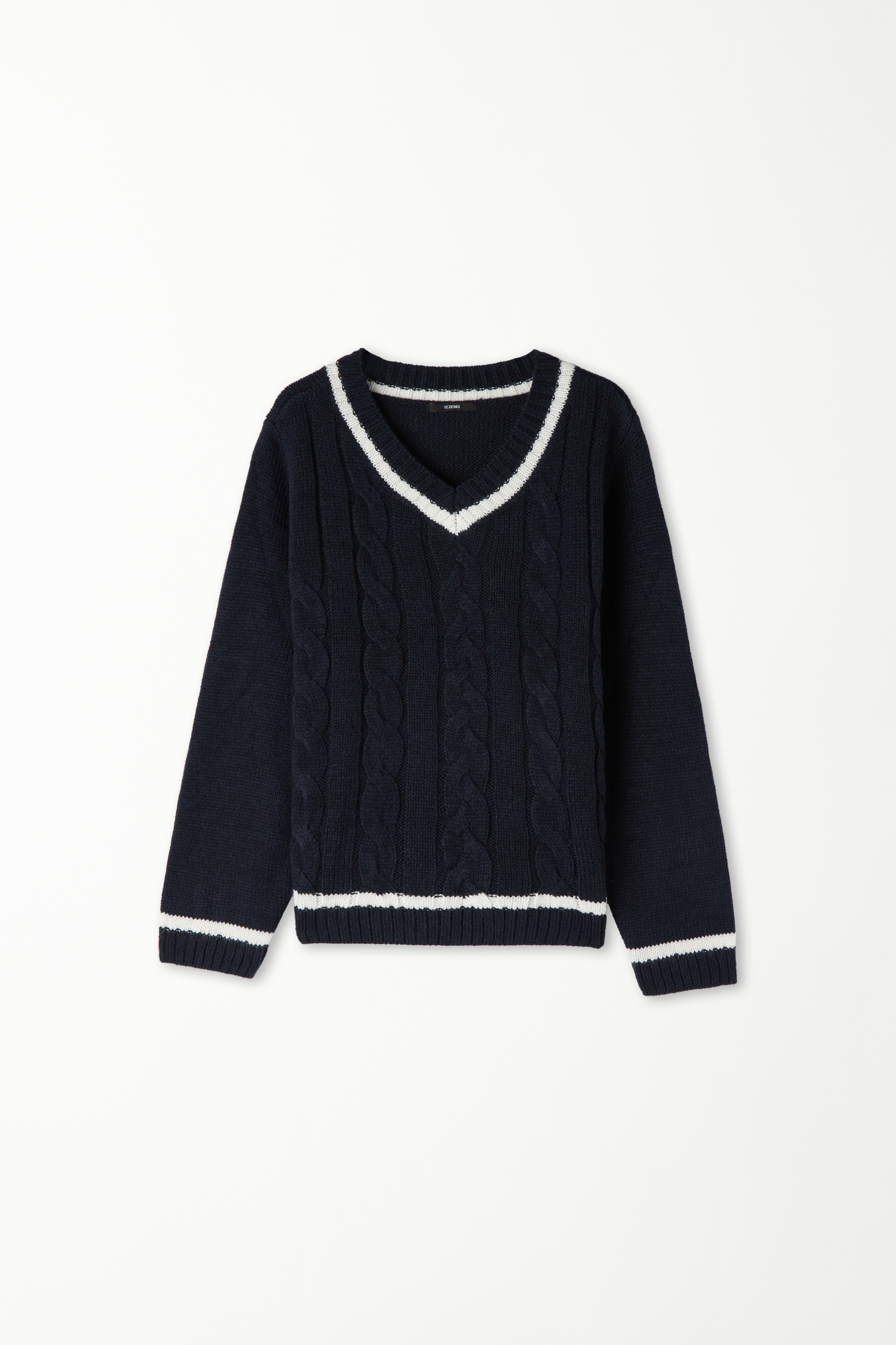 Pullover mit langen Ärmeln, V-Ausschnitt und Zopfmuster für Jungen