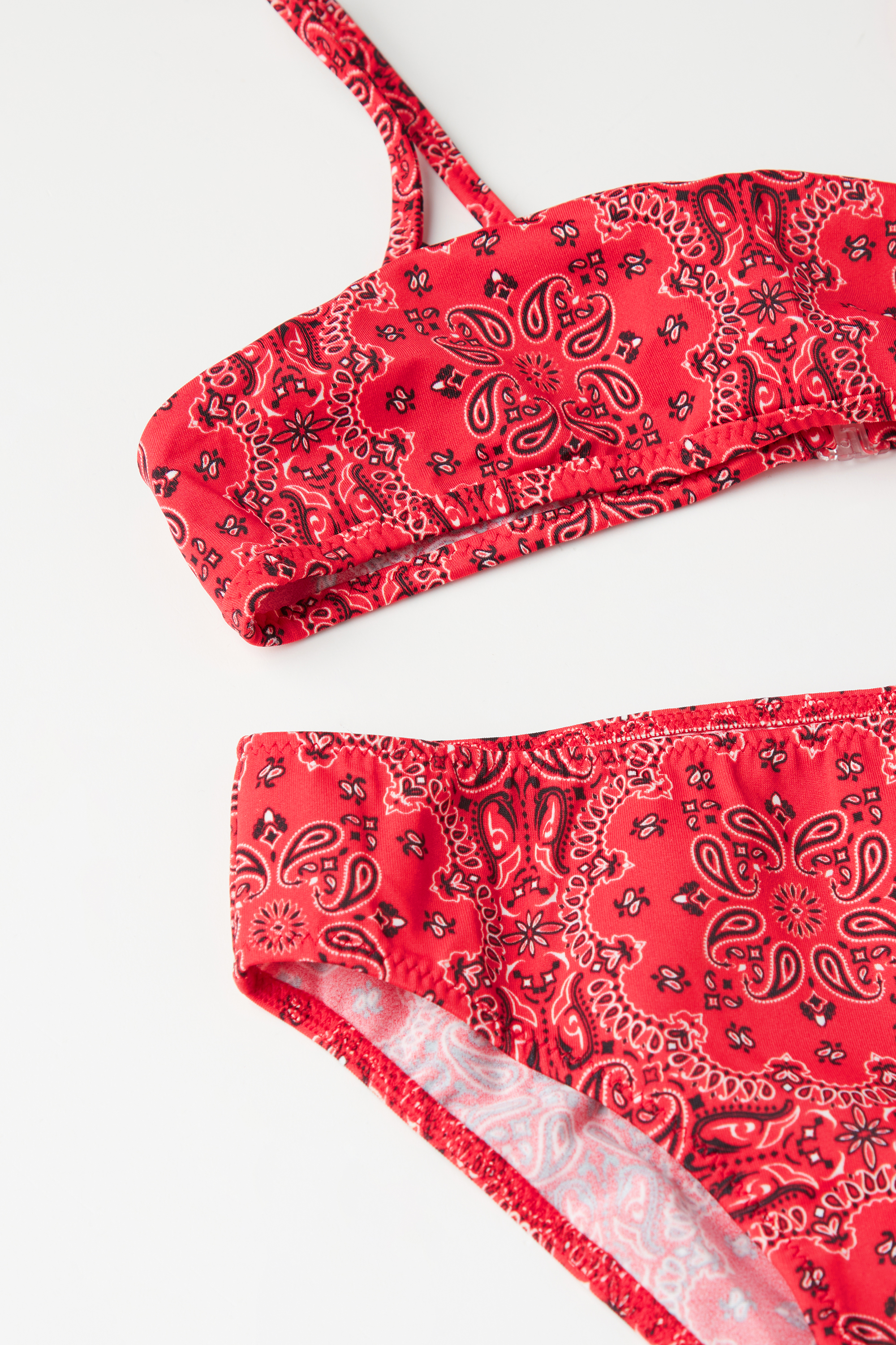 Sutien Bikini Bustieră cu Slip Imprimeu Bandană Roșu Fete
