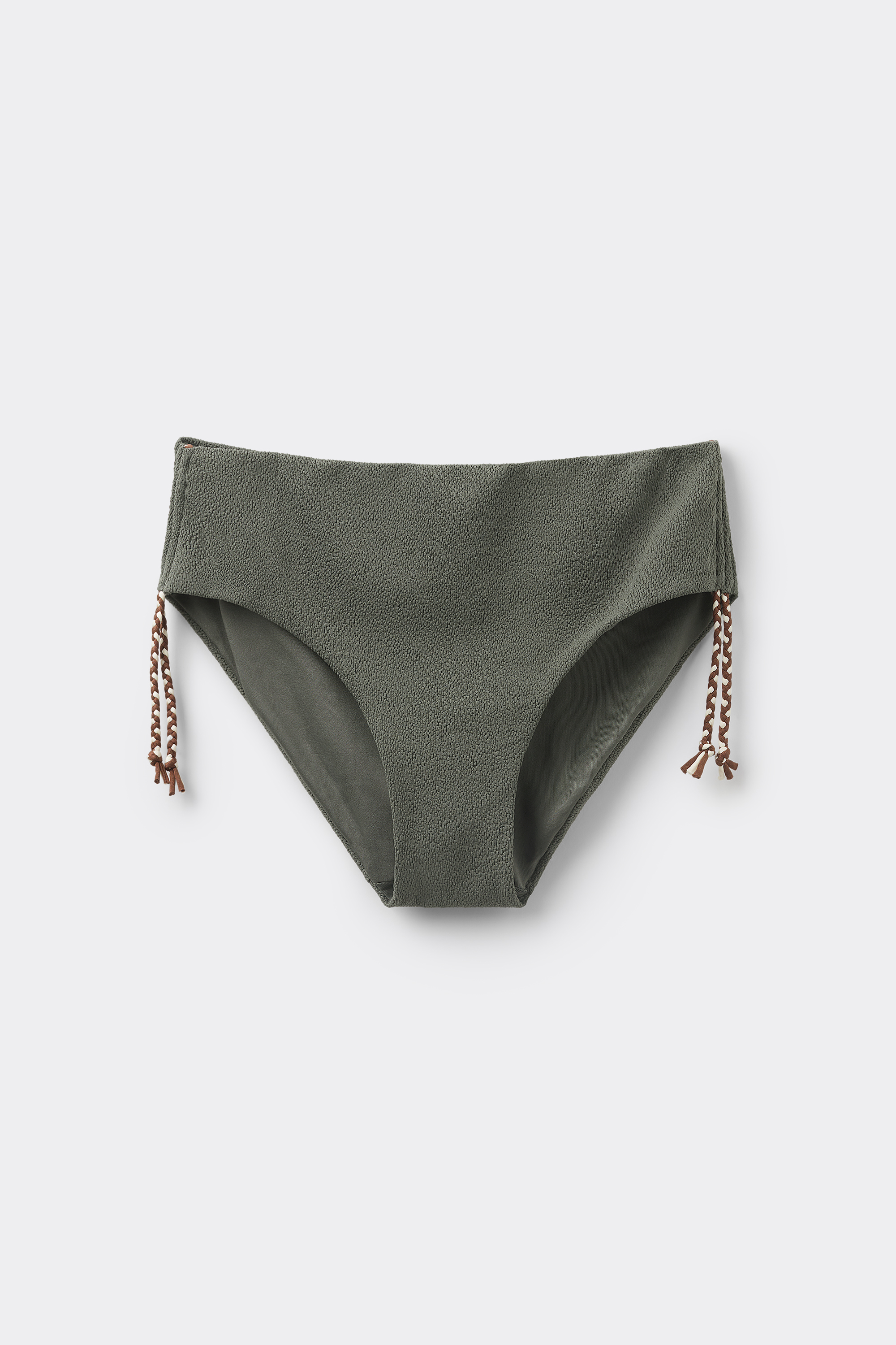 Tiki Texture Drawstring High-Rise Bikini Bottom