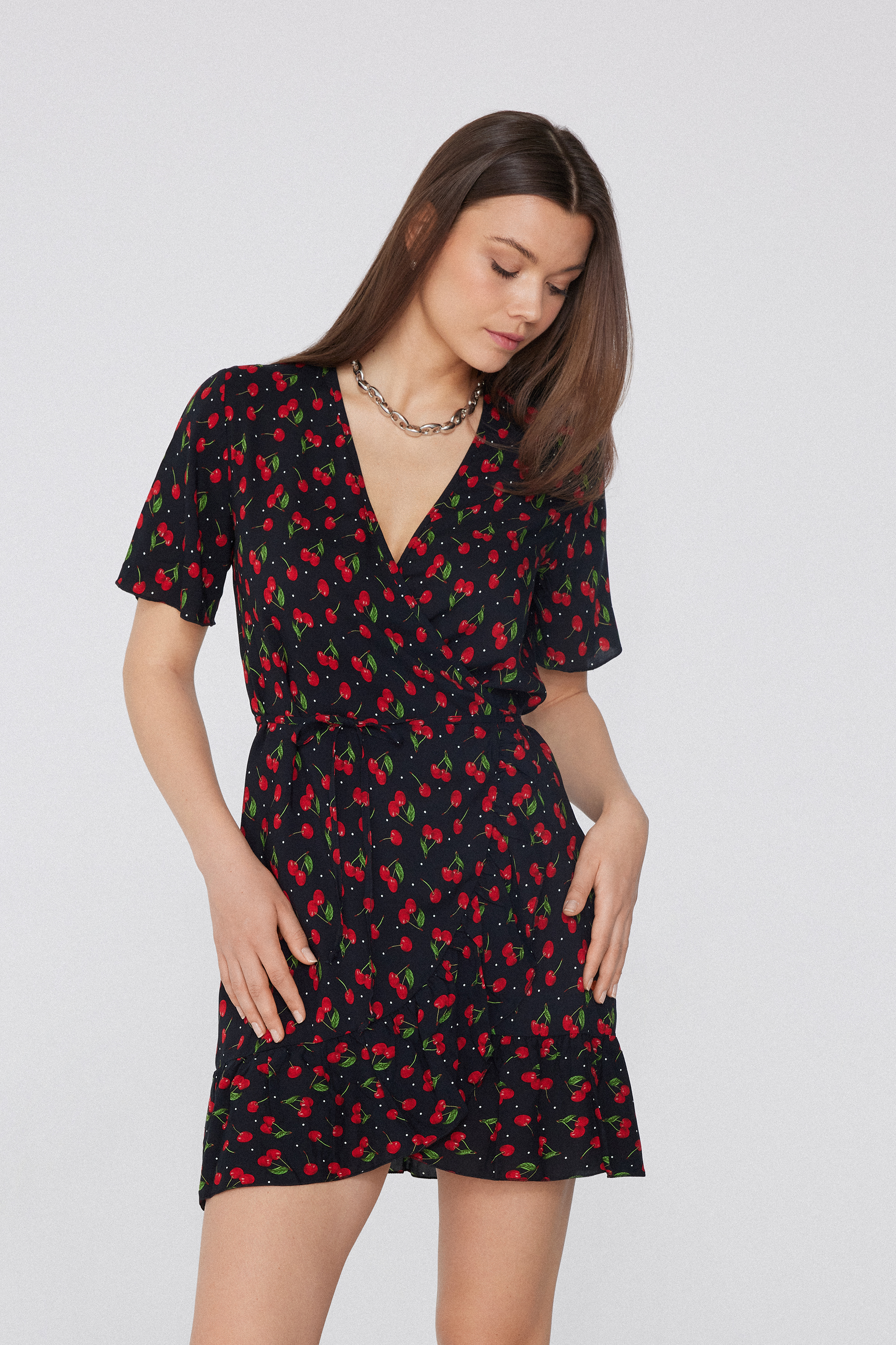 Vestito Corto Mezza Manica Incrocio Tela Viscosa